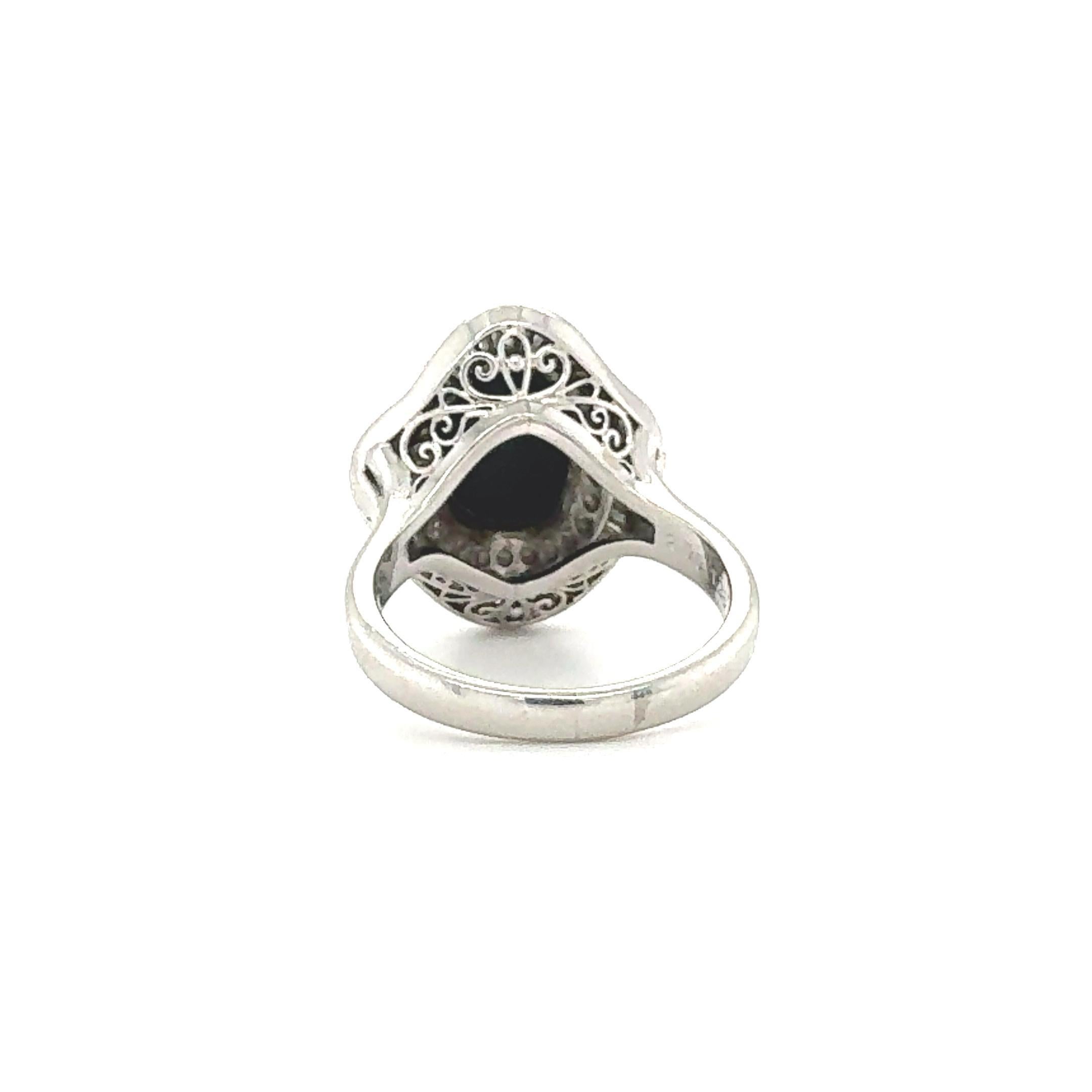 Anello stile Ballerina di metà secolo in platino con opale nero e diamanti in vendita 2