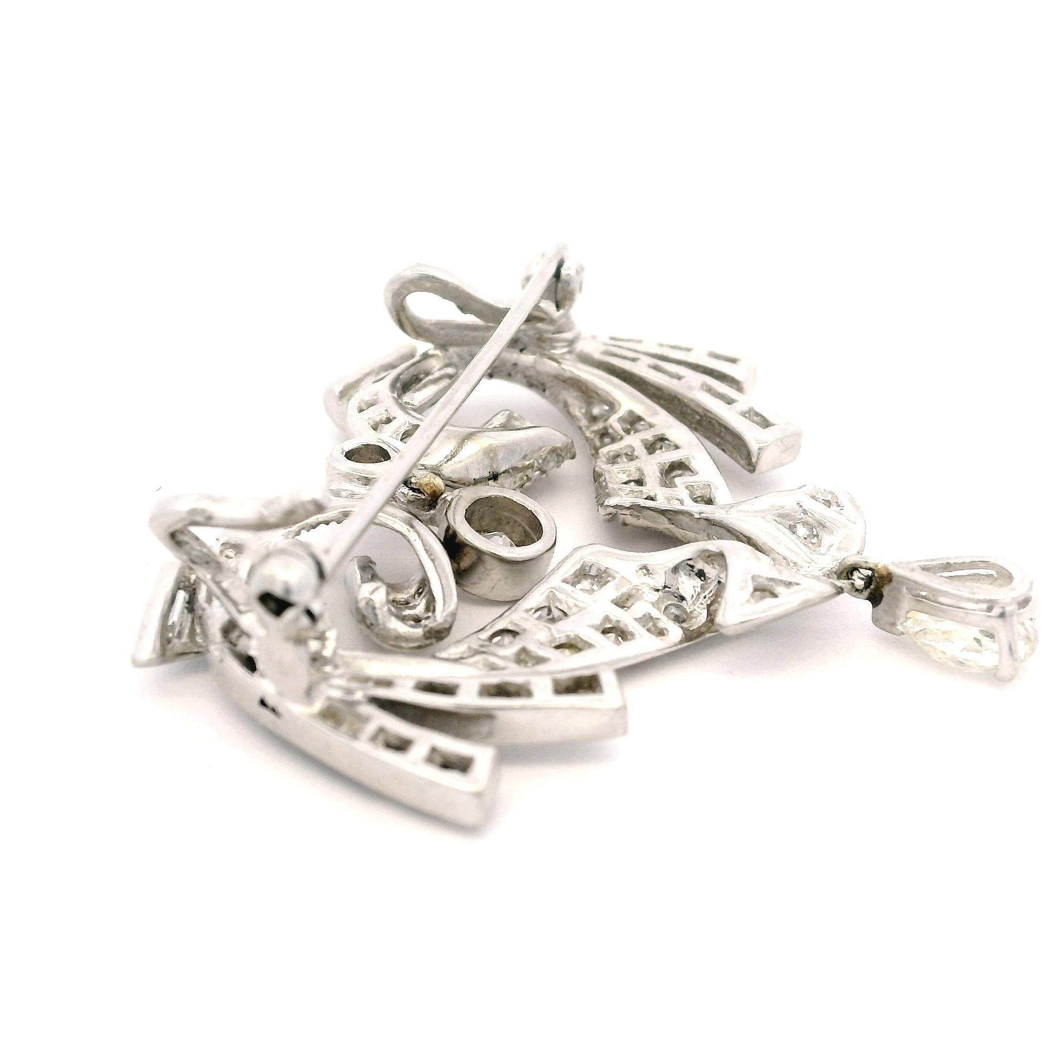 Collana con spilla-pendente convertibile in platino e diamanti di metà secolo, 3,00 carati in vendita 13