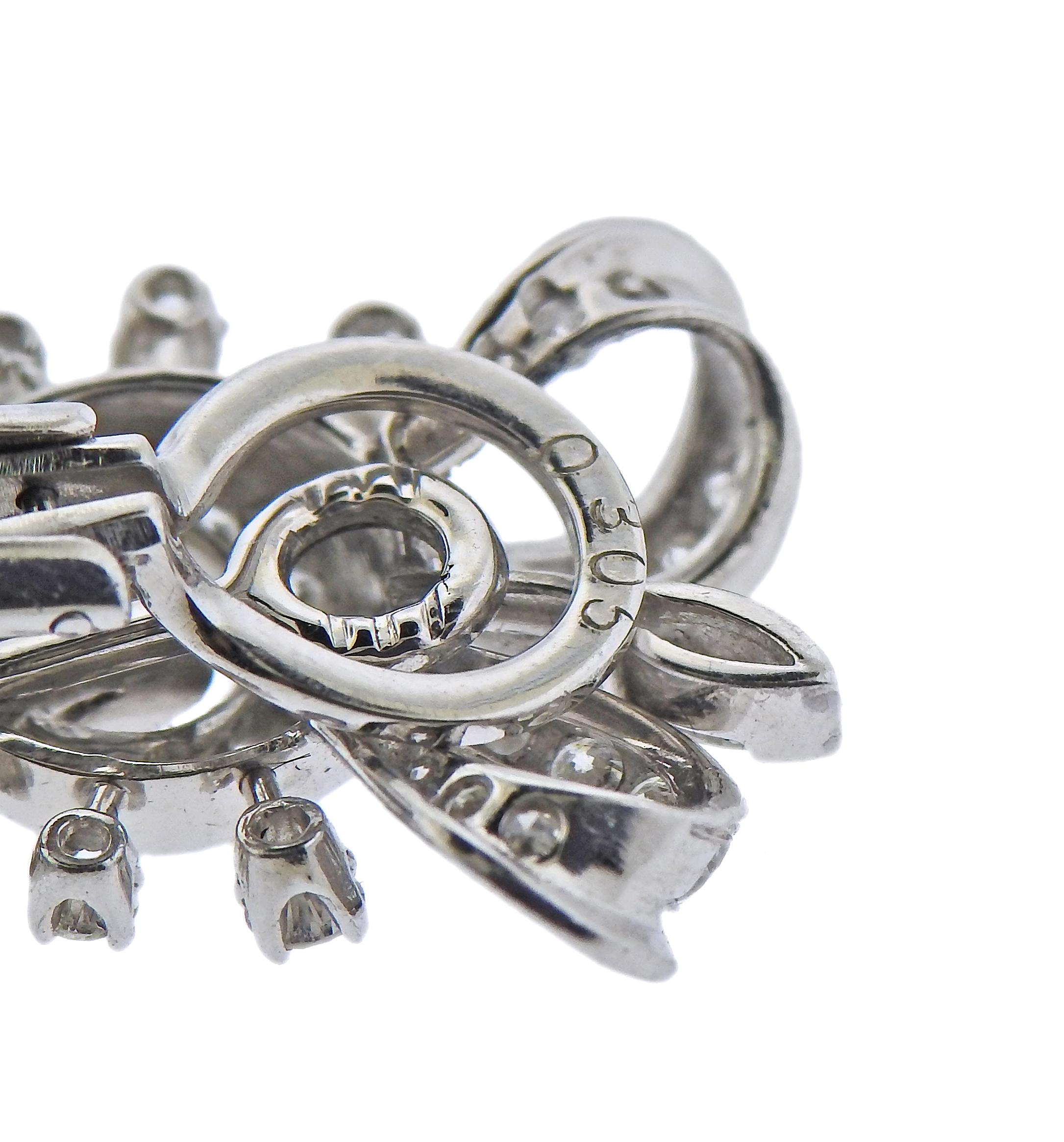 Round Cut Midcentury Platinum Diamond Drop Earrings For Sale