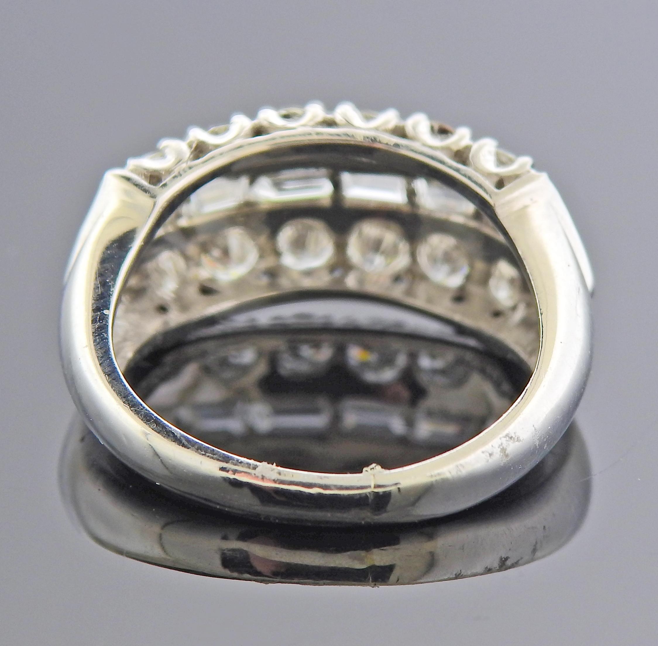 Round Cut Midcentury Platinum Diamond Ring For Sale