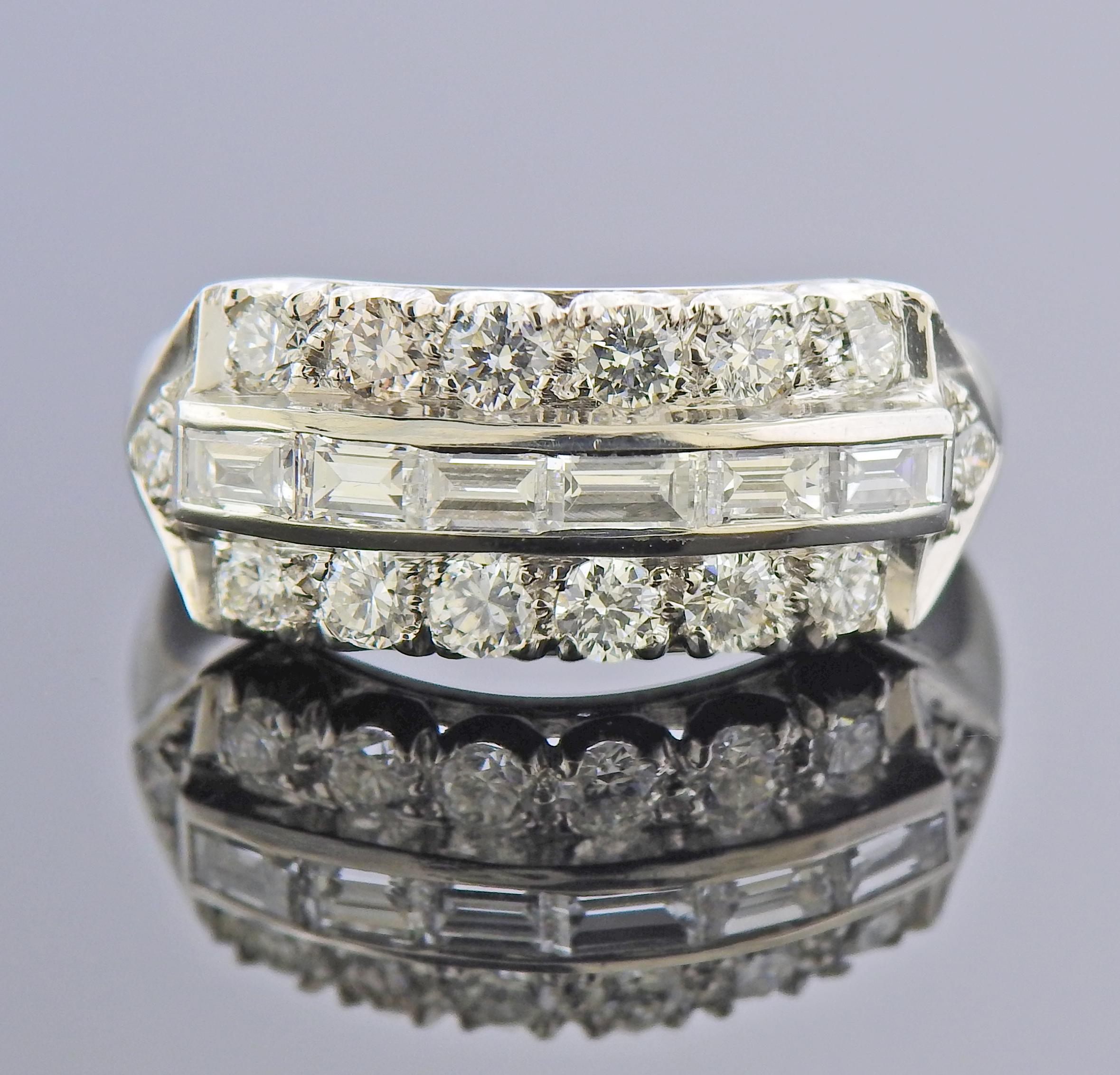 Midcentury Platinum Diamond Ring In Excellent Condition For Sale In New York, NY