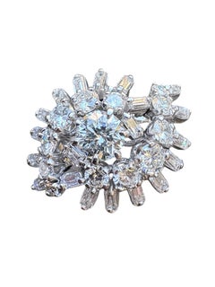 Mid-Century Platinum Diamond Starburst Ring