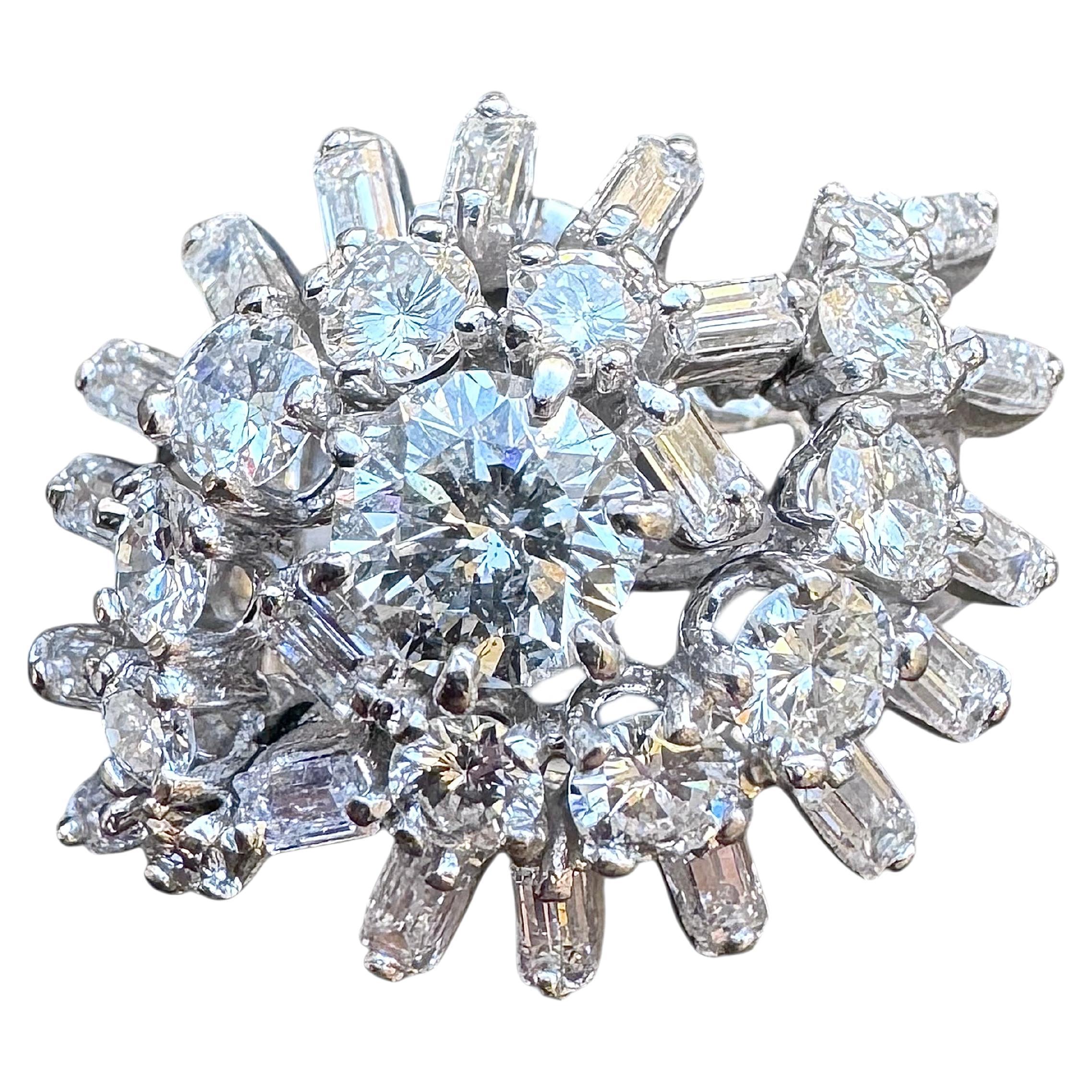 Mid-Century Platin Diamant Starburst Ring im Angebot