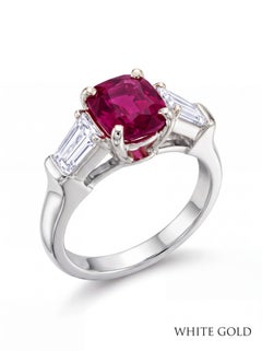 Mid-Century Platinum Diamond Three-Stone Ring with GIA Ruby, 1.34ct