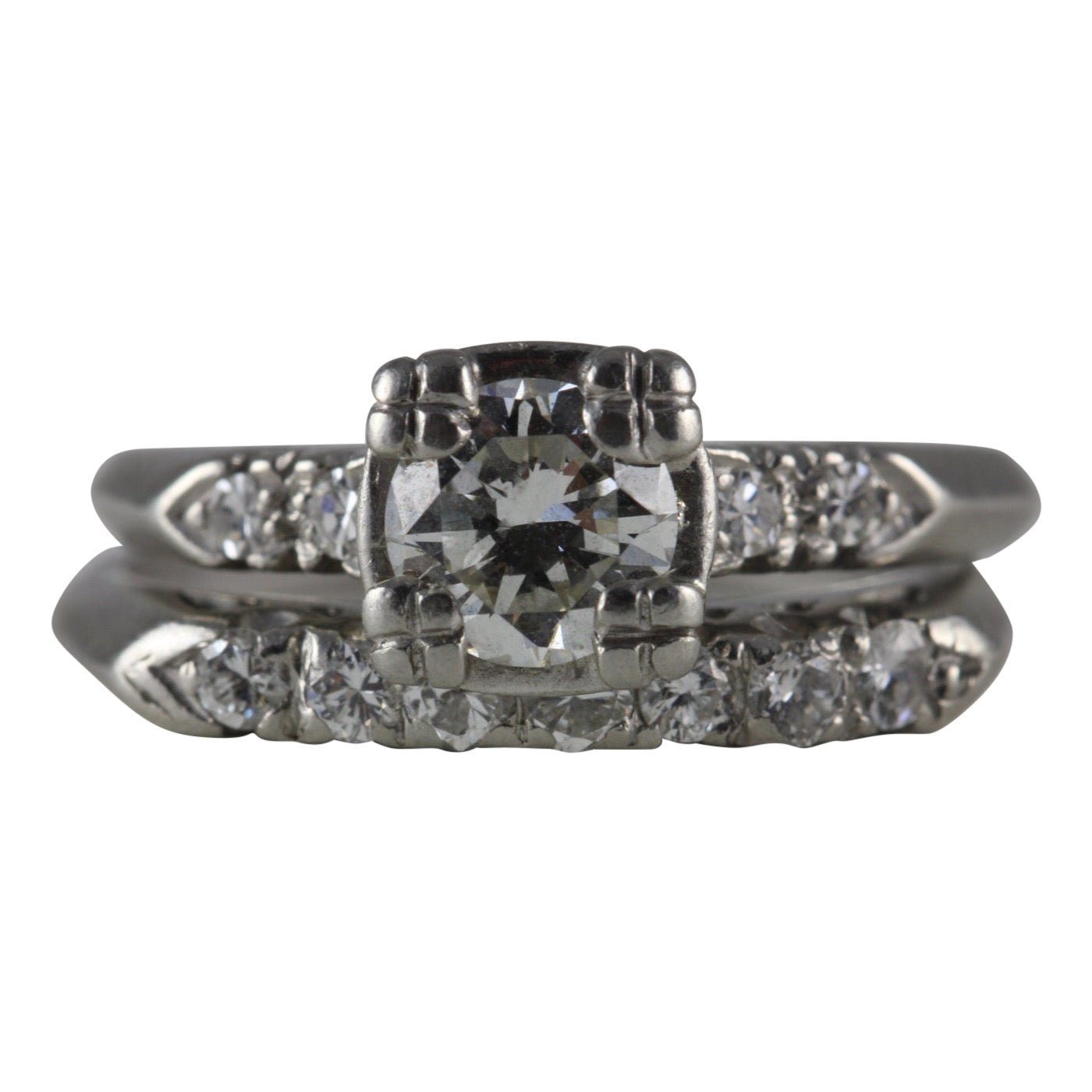 Mid-Century Platinum Diamond Wedding Set For Sale