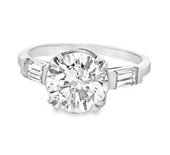 Mid-Century Platinum Engagement Ring with 2.50 Ct Diamond and Baguette Accents