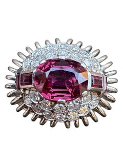 Mid-Century Platinum Ruby and Diamond Halo Ring