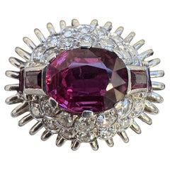 Mid-Century Platinum Ruby and Diamond Halo Ring