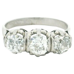 Mid-Century Platinum Three-Stone Diamond Ring, 2.10 Carats, Circa 1940–1950