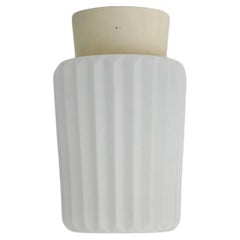 Mid-Century Pleated Milk Glass Cylinder Ceiling Sconce with Bakelite Base