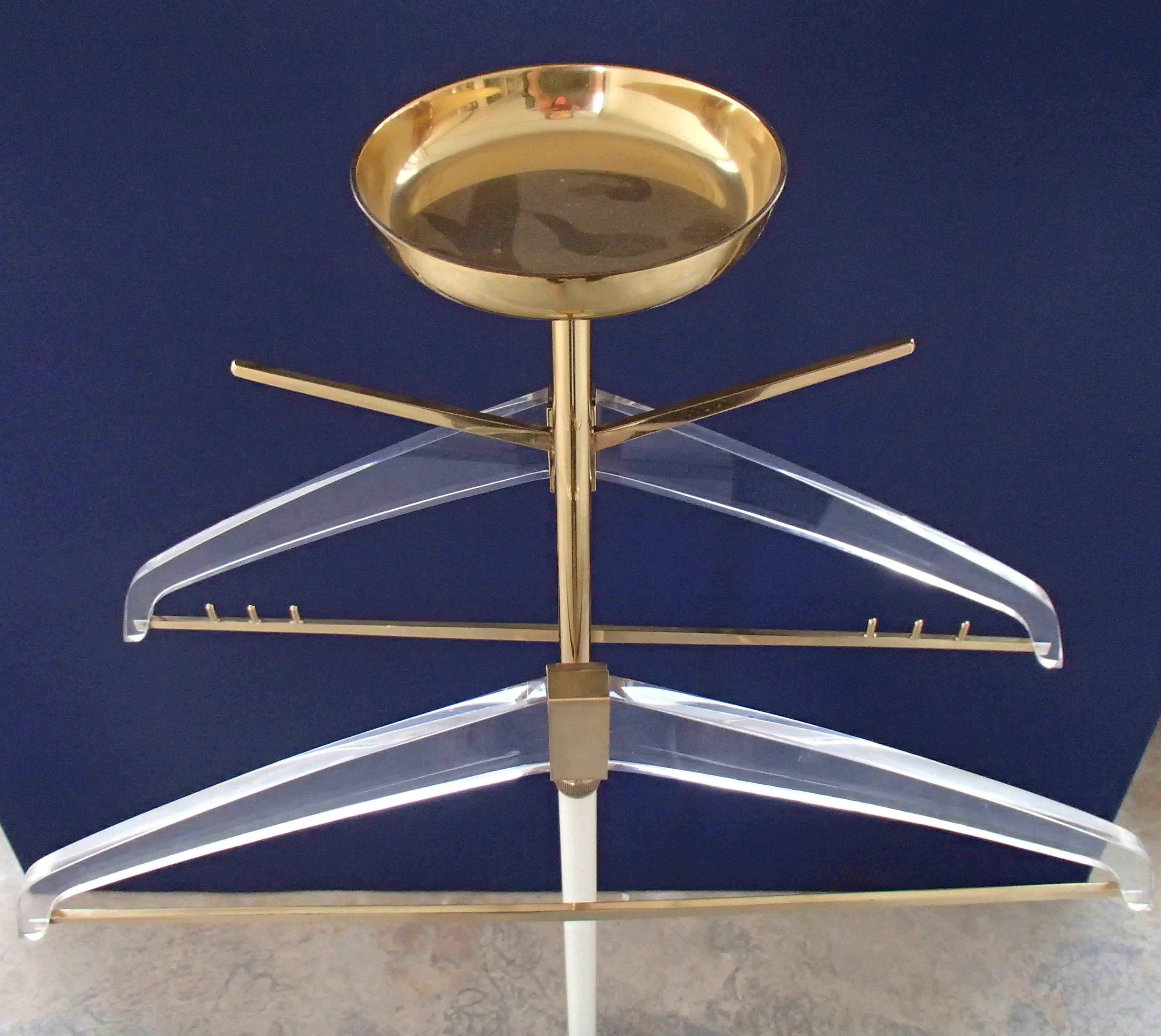 Midcentury plexi & brass rack for coasts, trousers, ties, belts and cufflinks.