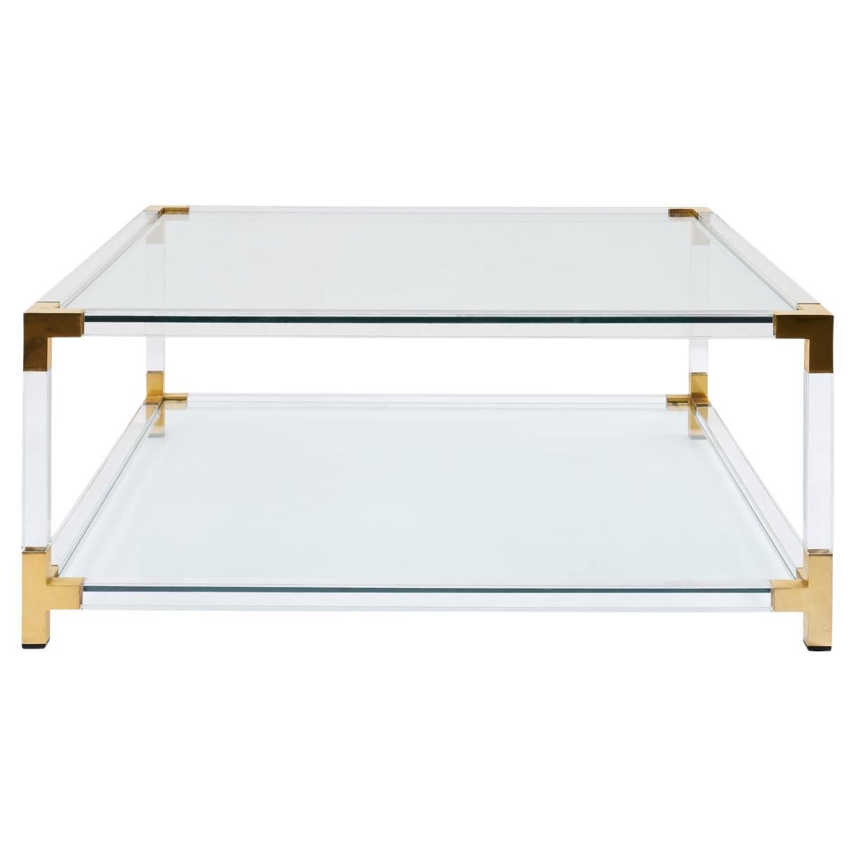 Mid-Century Plexiglass and Brass Coffee Table For Sale