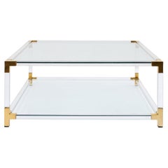 Mid-Century Plexiglass and Brass Coffee Table