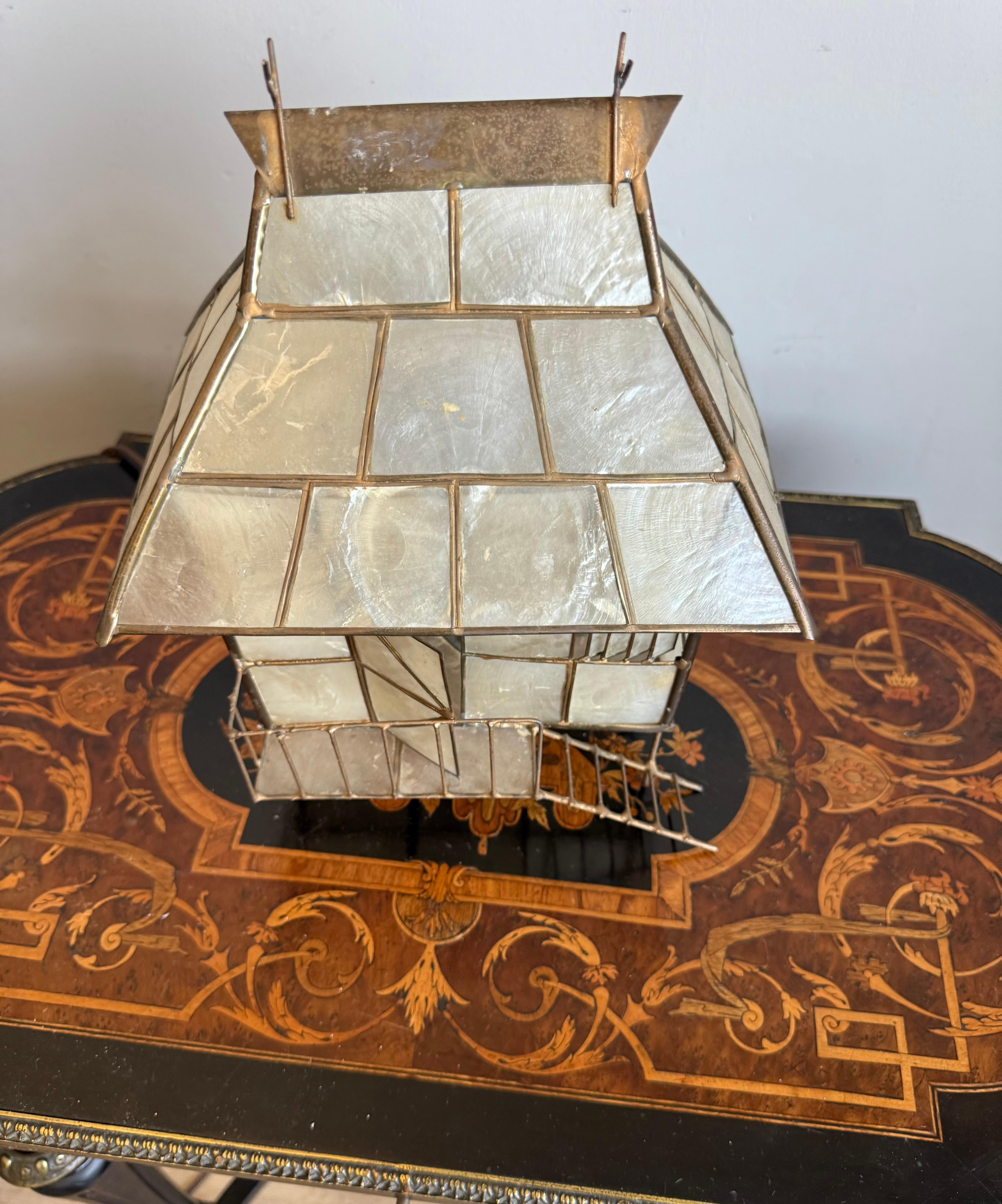 Mid-Century Modern Mid-Century Plexiglass and Brass Miniature House Table Lamp, Handcrafted, 1950s For Sale