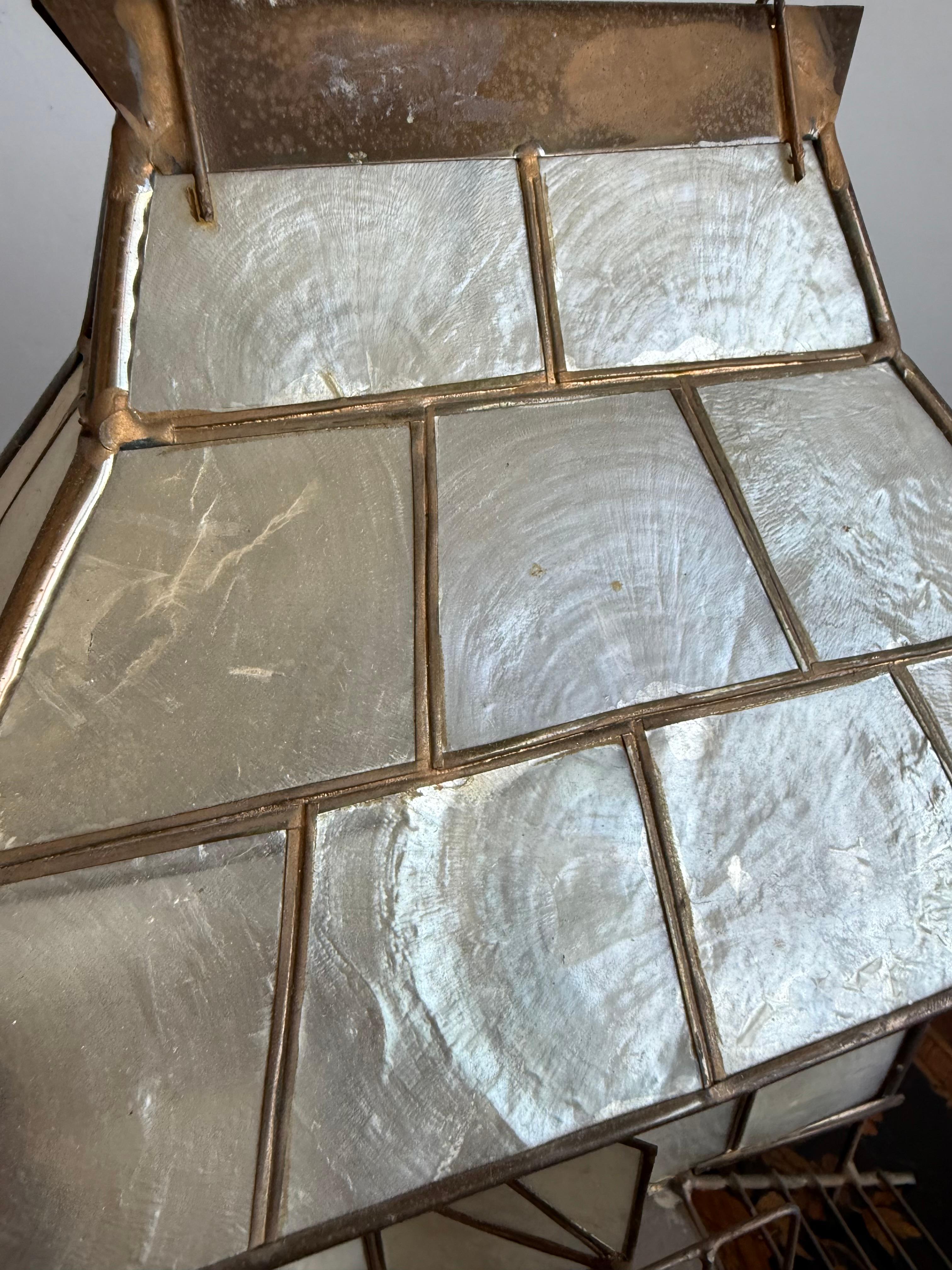 Hand-Carved Mid-Century Plexiglass and Brass Miniature House Table Lamp, Handcrafted, 1950s For Sale