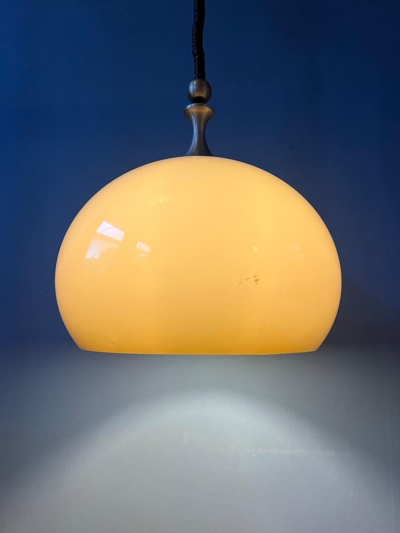 Metal Mid Century Plexiglass Space Age Mushroom Pendant Lamp by Dijkstra, 1970s For Sale