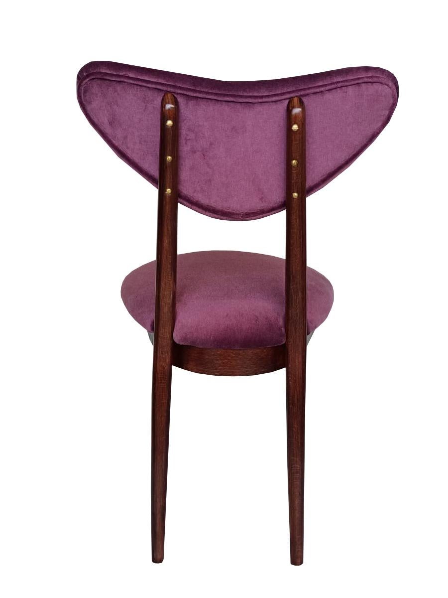Mid-Century Modern Mid Century Plum Purple Velvet, Walnut Wood, Heart Chair, Poland, 1960s For Sale
