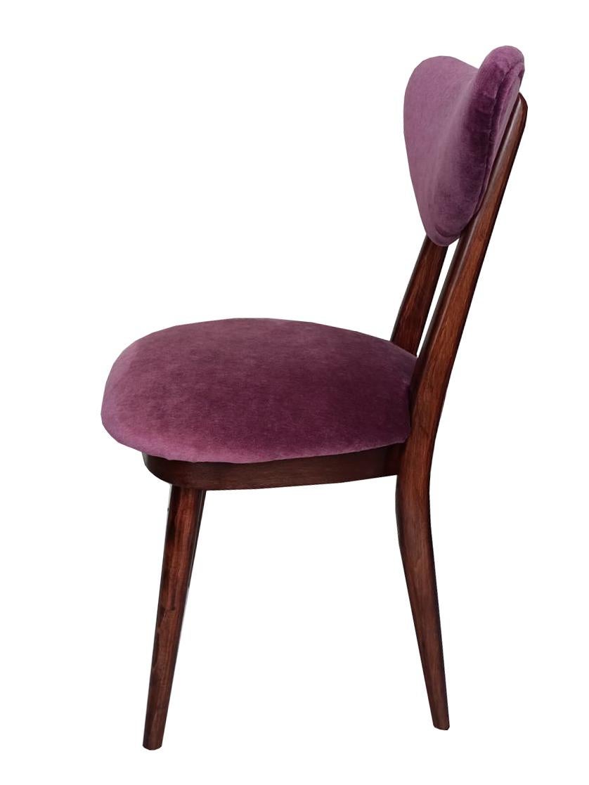 Polish Mid Century Plum Purple Velvet, Walnut Wood, Heart Chair, Poland, 1960s For Sale