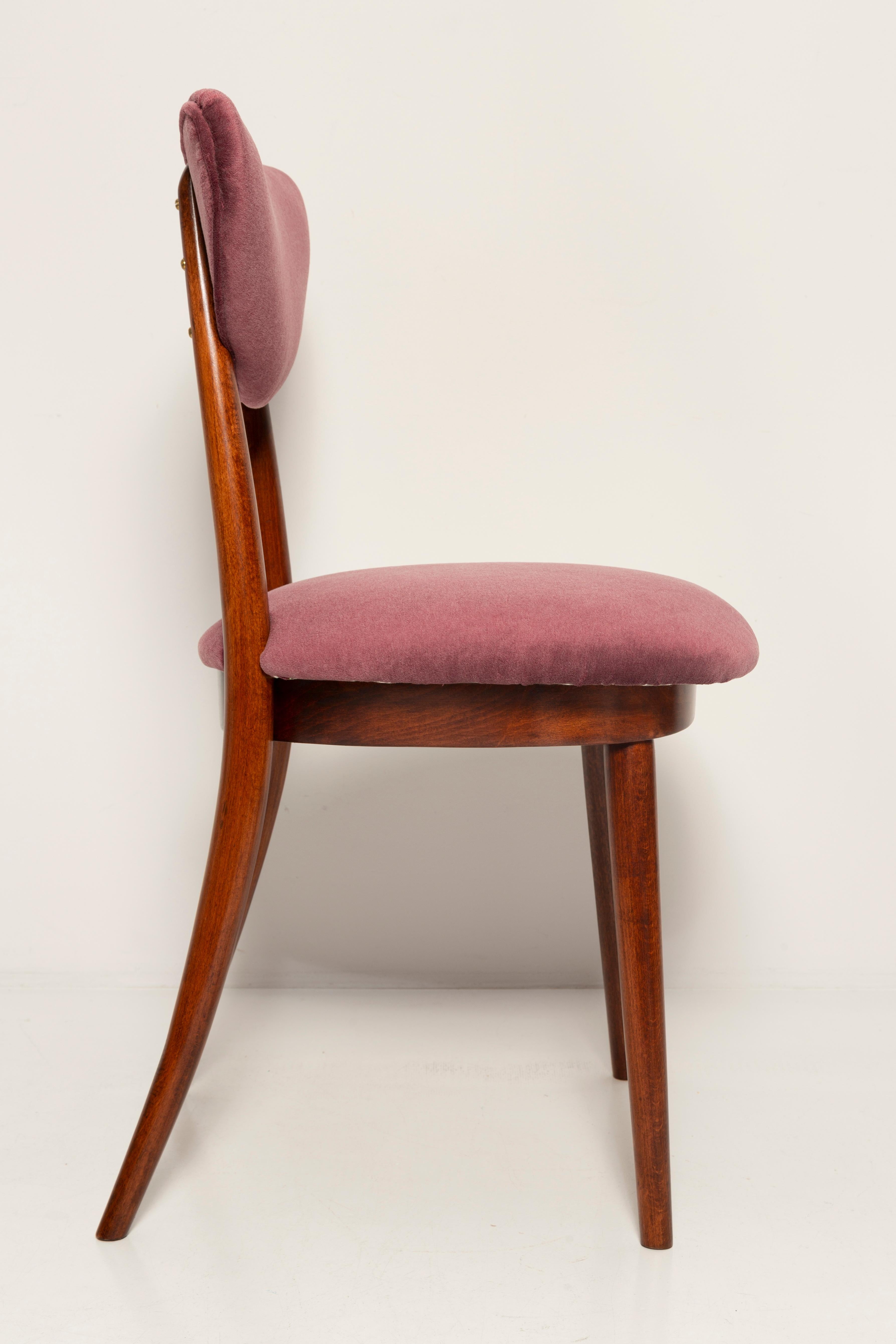 Midcentury Plum Violet Velvet Heart Chair, Europe, 1960s For Sale 2