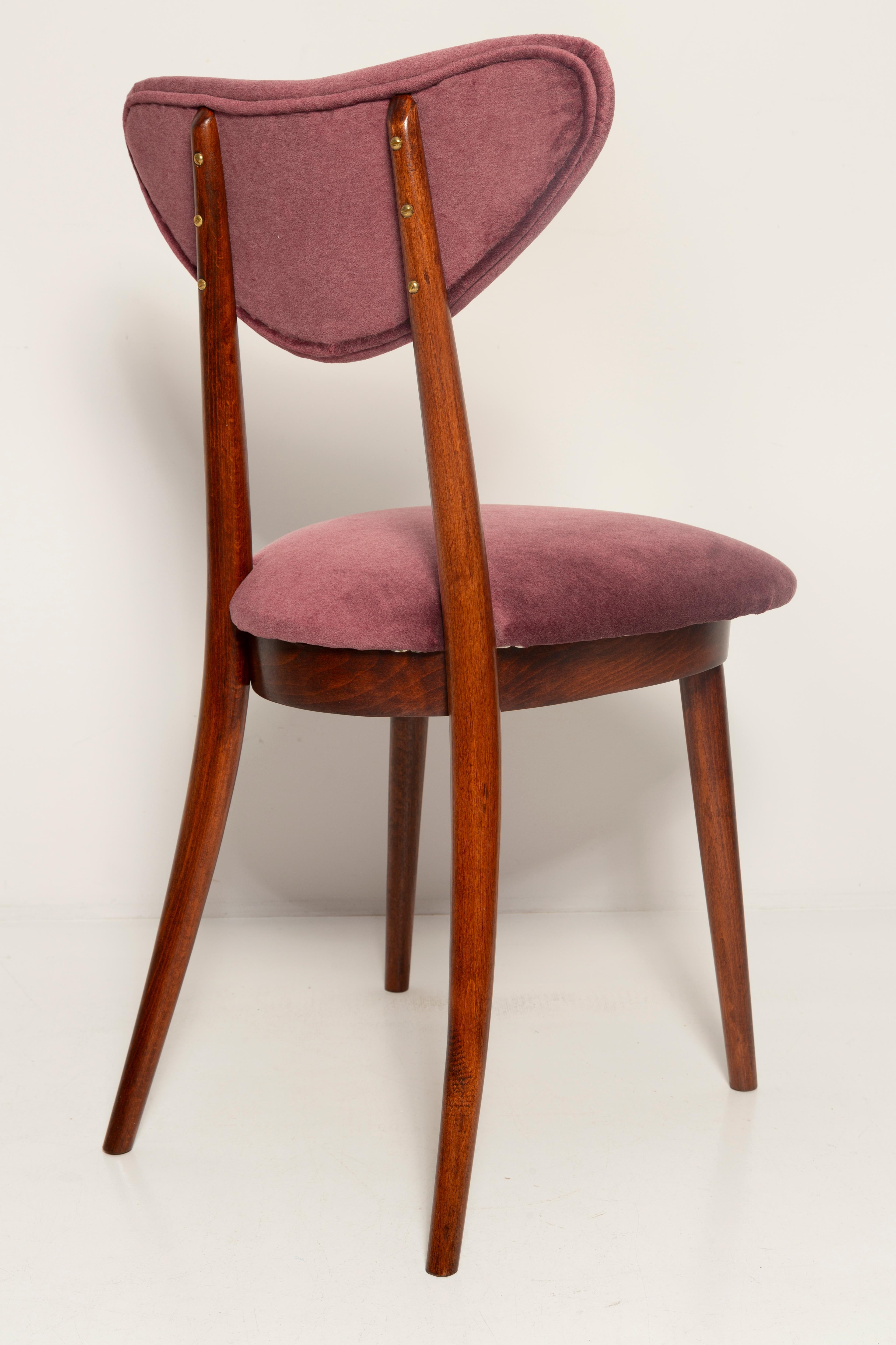 Midcentury Plum Violet Velvet Heart Chair, Europe, 1960s For Sale 3
