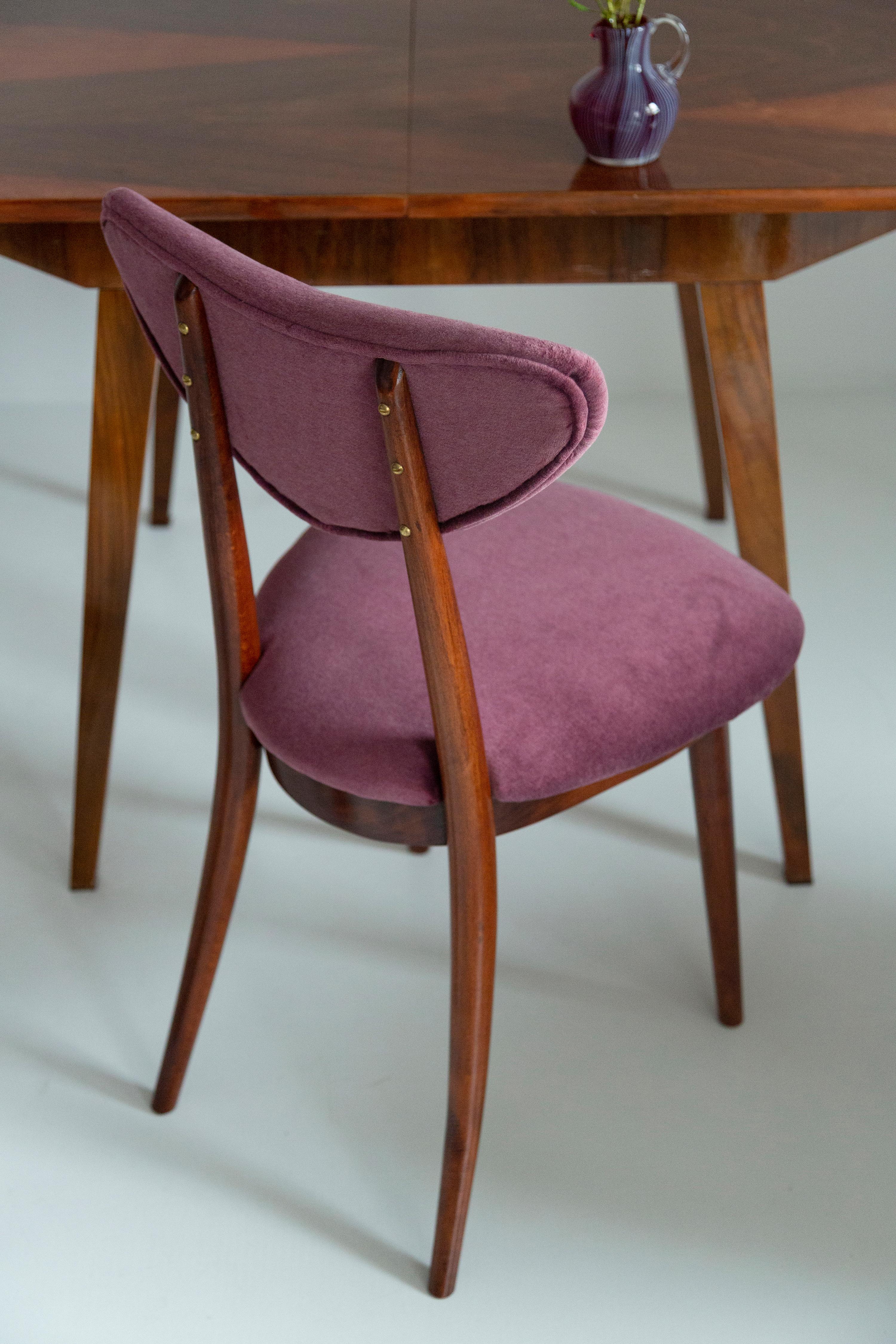 Polish Midcentury Plum Violet Velvet Heart Chair, Europe, 1960s For Sale