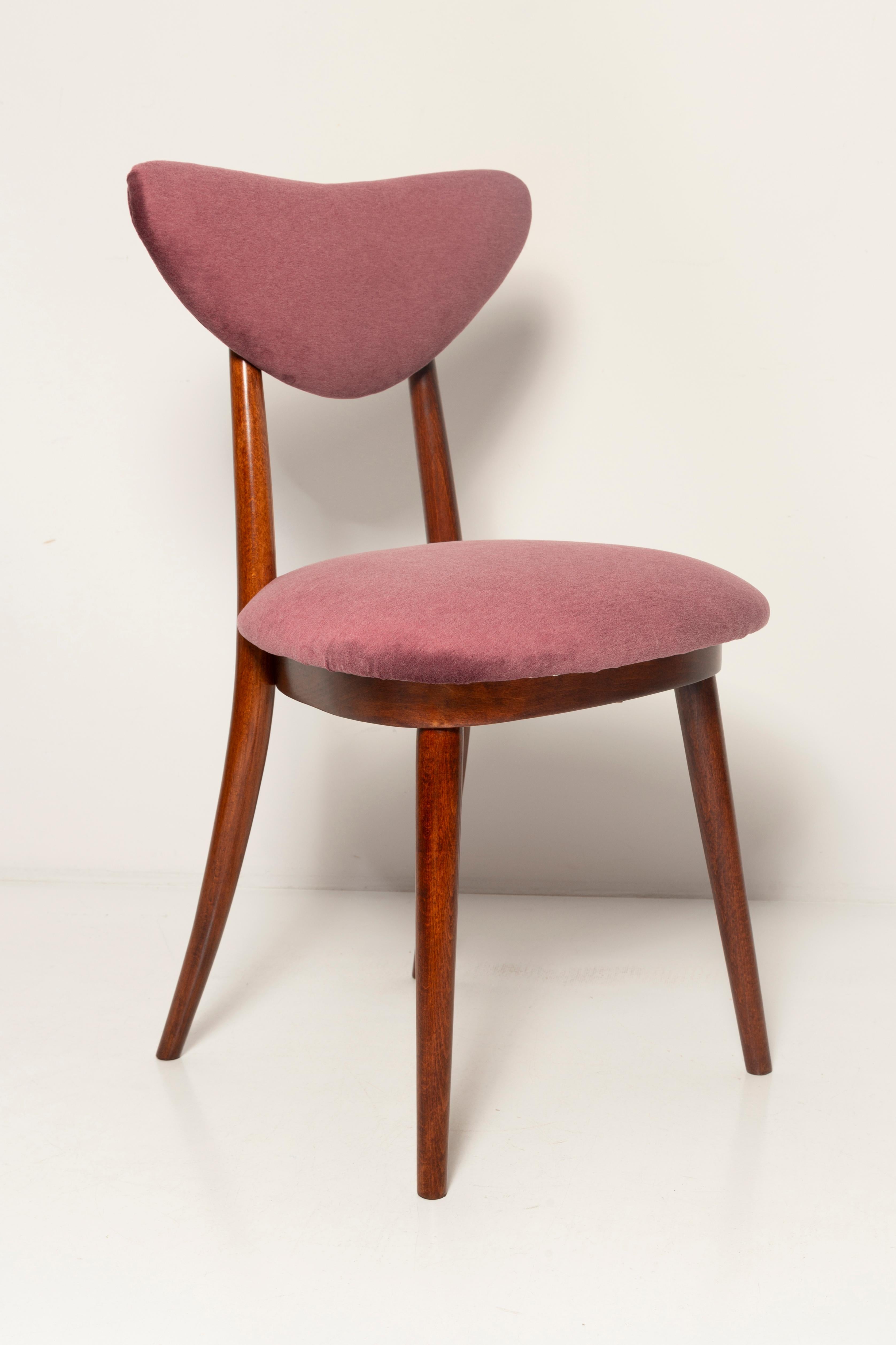 Hand-Crafted Midcentury Plum Violet Velvet Heart Chair, Europe, 1960s For Sale