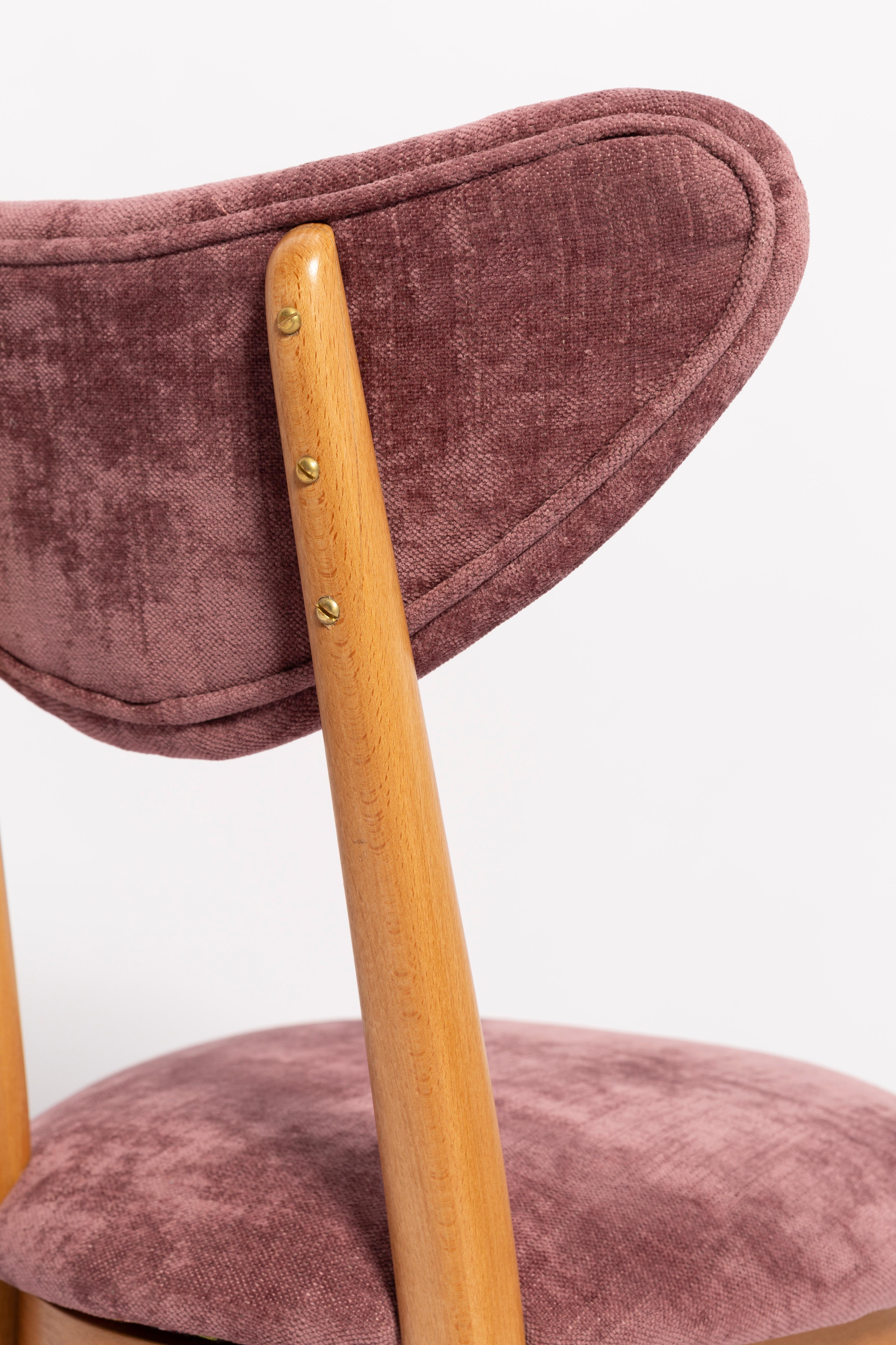 Midcentury Plum Violet Velvet, Light Wood Heart Chair, Europe, 1960s For Sale 3