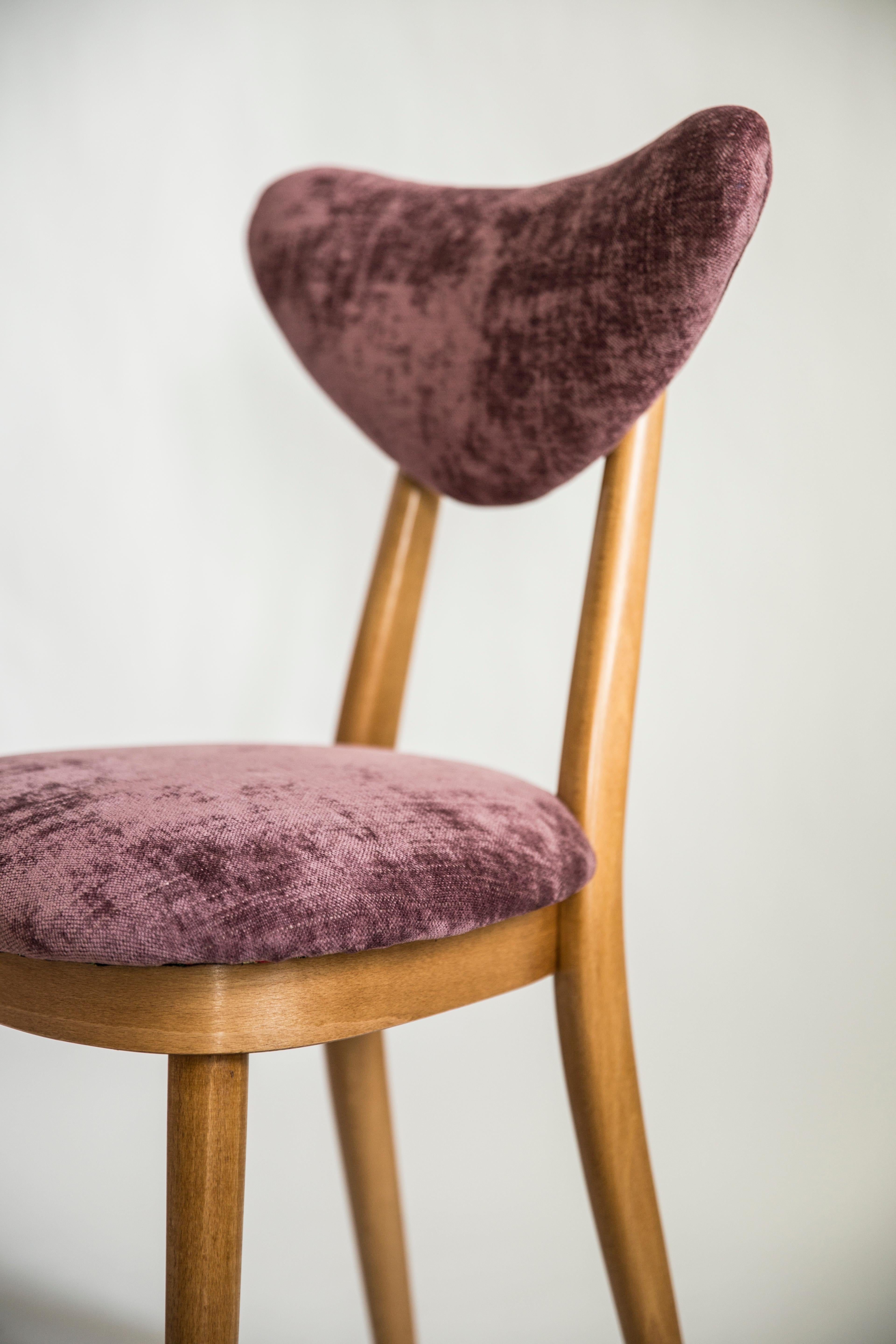 Mid-Century Modern Midcentury Plum Violet Velvet, Light Wood Heart Chair, Europe, 1960s For Sale