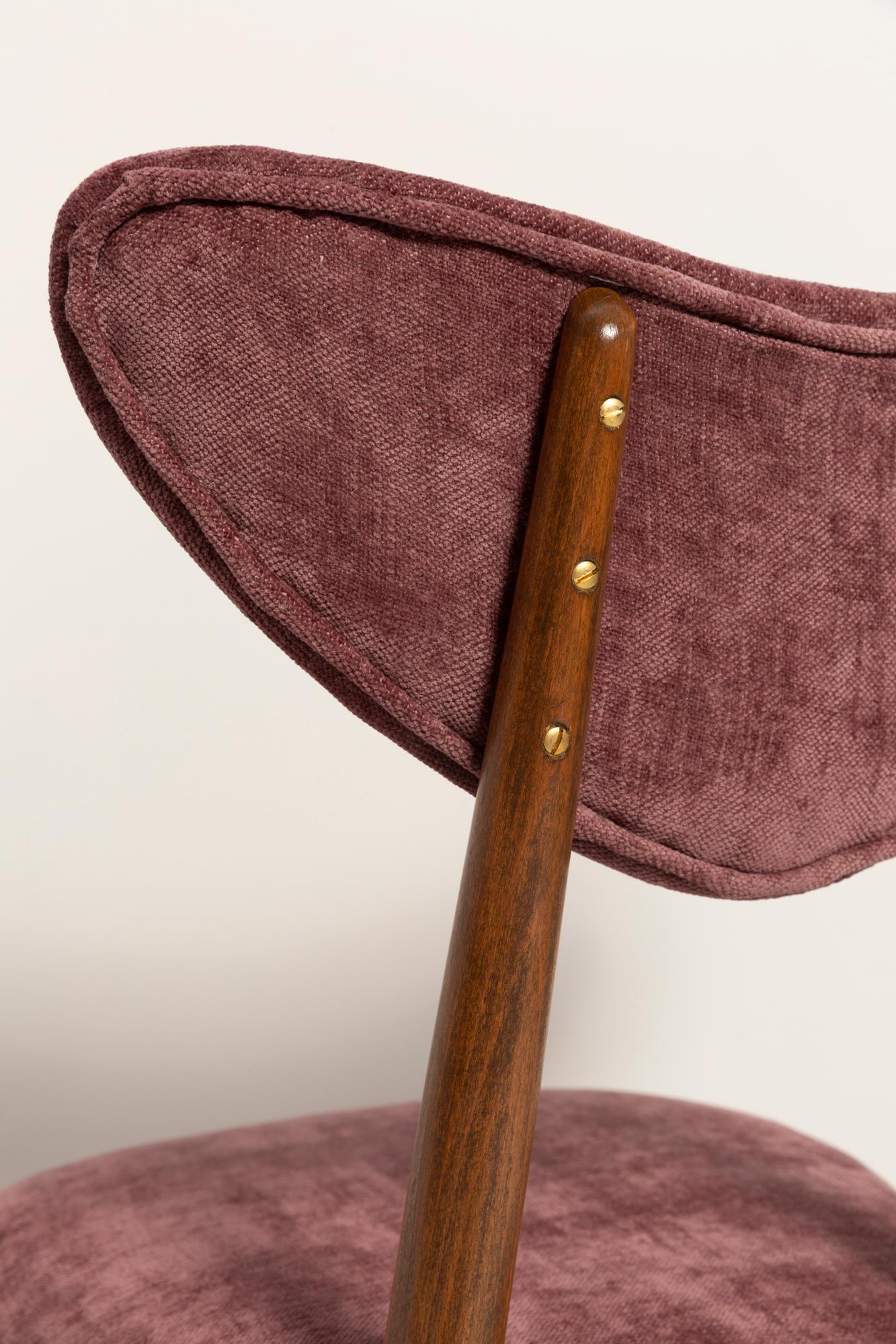 Midcentury Plum Violet Velvet, Walnut Wood Heart Chair, Europe, 1960s For Sale 6
