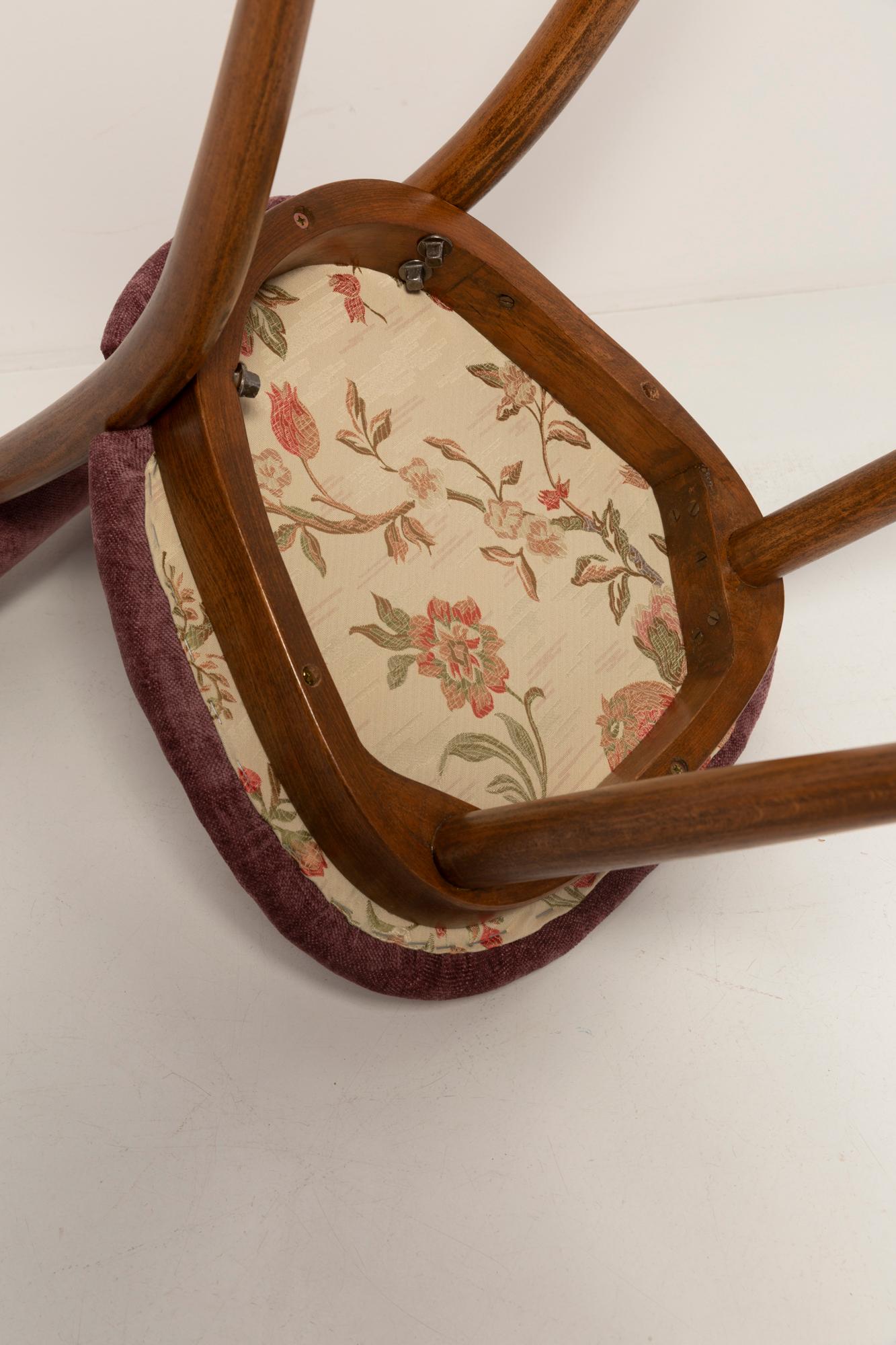 Midcentury Plum Violet Velvet, Walnut Wood Heart Chair, Europe, 1960s For Sale 9
