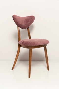Midcentury Plum Violet Velvet, Walnut Wood Heart Chair, Europe, 1960s