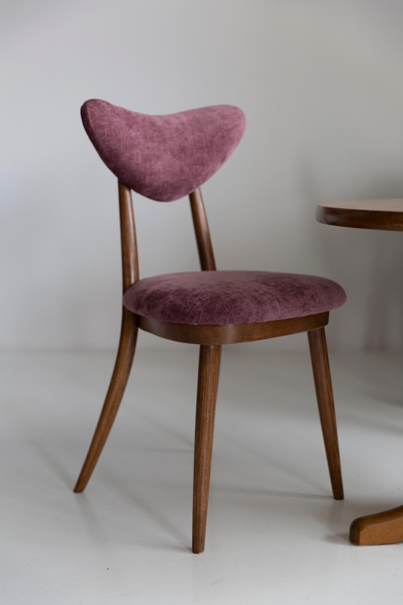 Mid-Century Modern Midcentury Plum Violet Velvet, Walnut Wood Heart Chair, Europe, 1960s For Sale