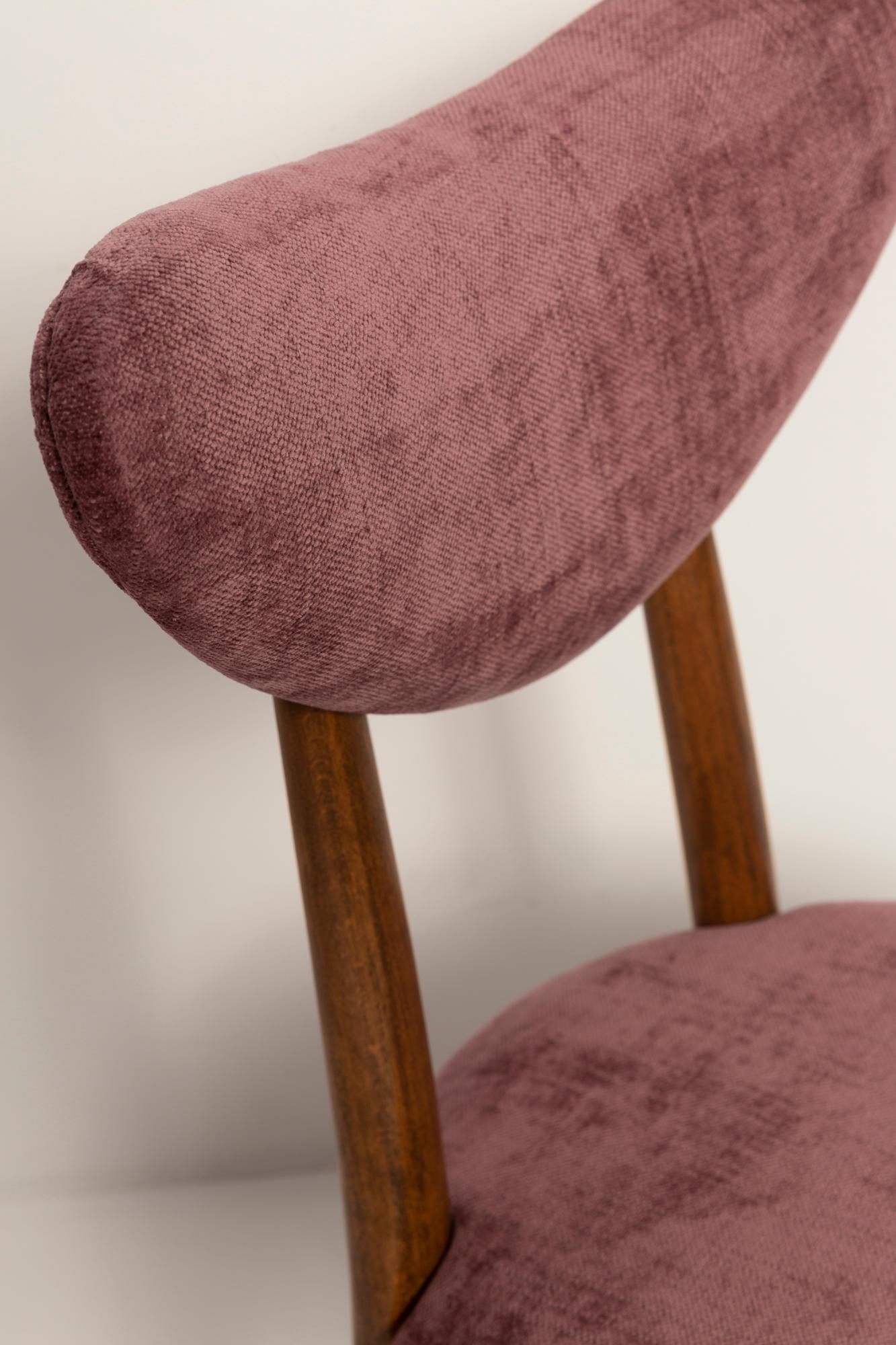Midcentury Plum Violet Velvet, Walnut Wood Heart Chair, Europe, 1960s For Sale 2