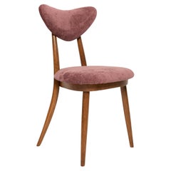 Midcentury Plum Violet Velvet, Walnut Wood Heart Chair, Europe, 1960s