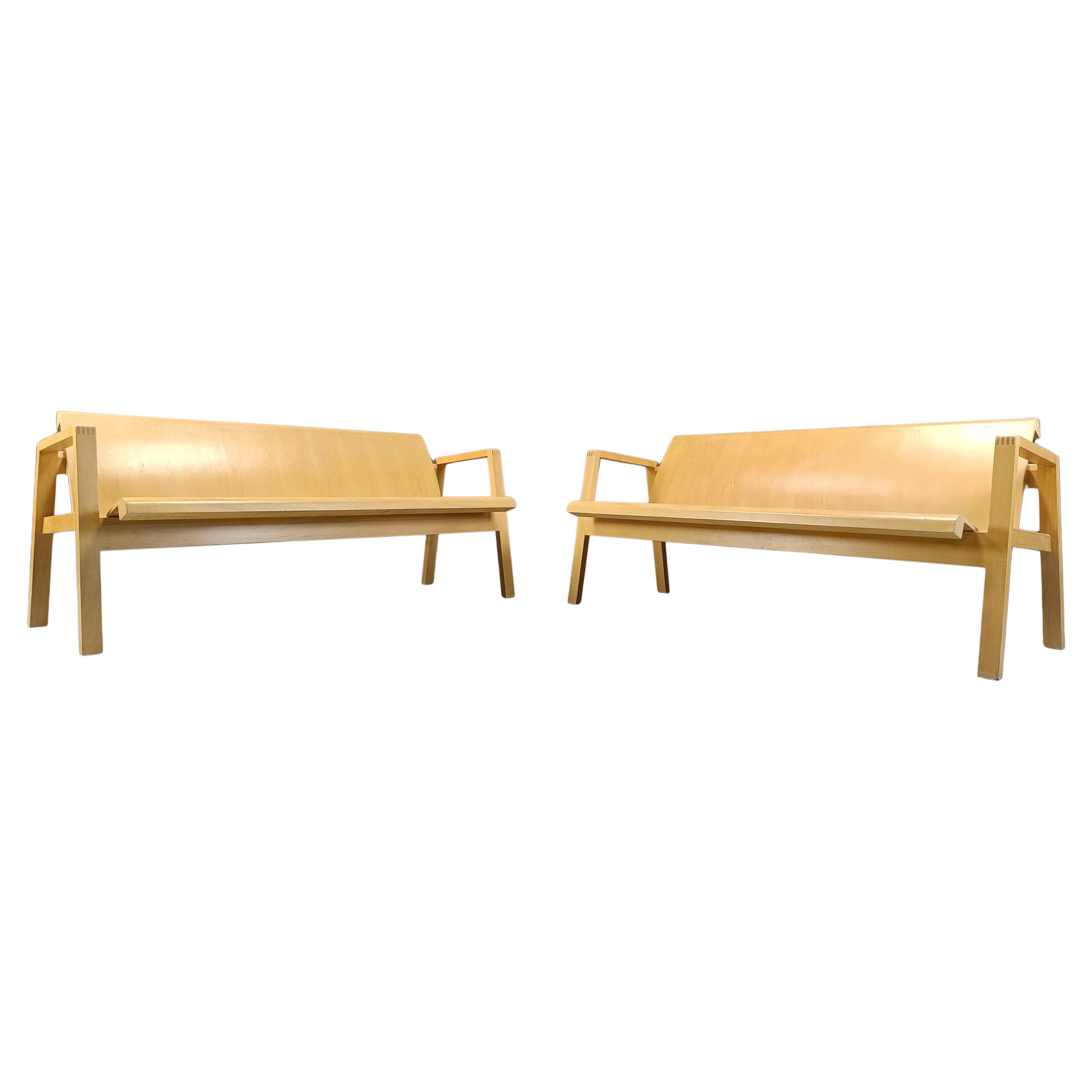 Sperrholzbänke aus der Mitte des Jahrhunderts in der Art von Alvar Aalto, 1960, 2er-Set