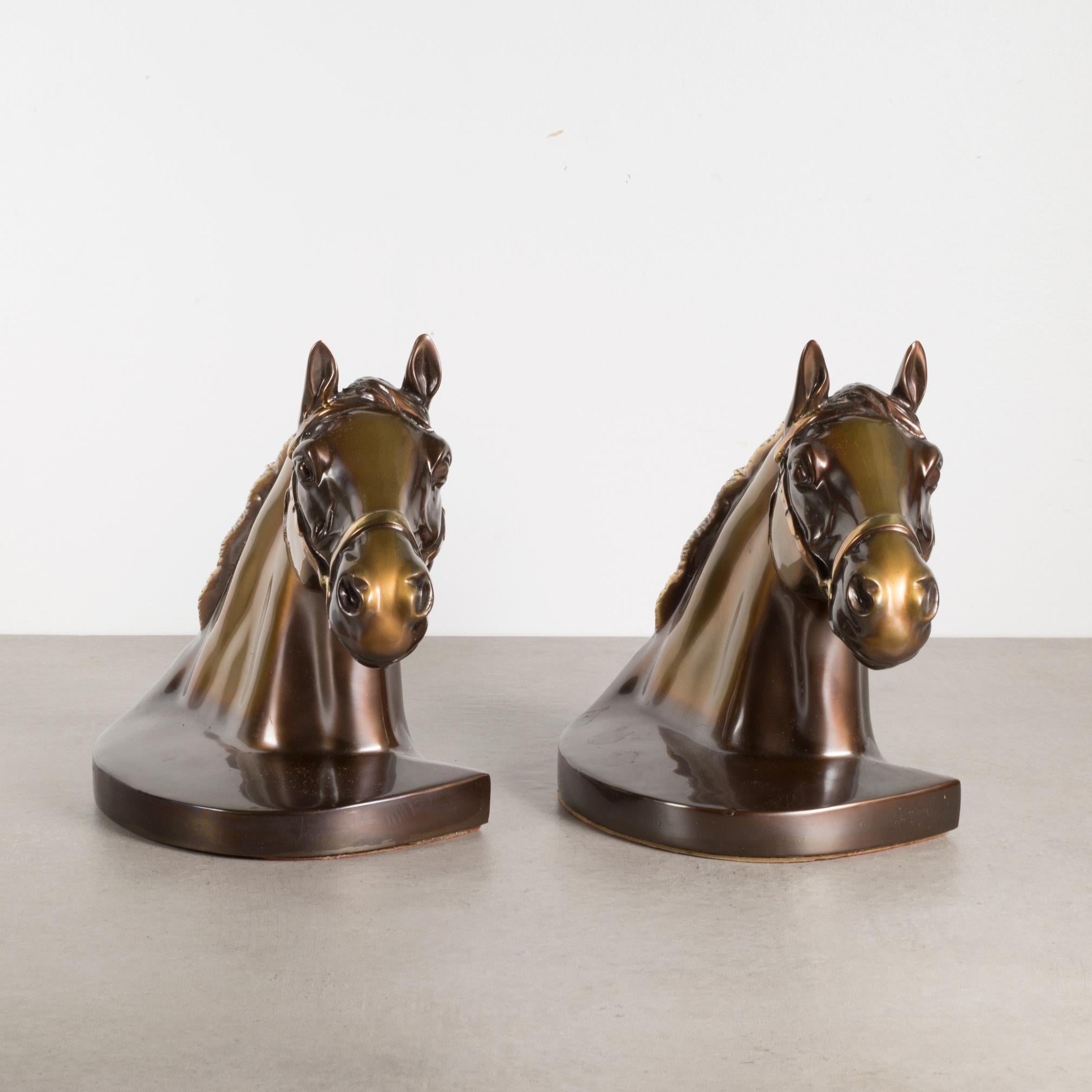 Industrial Mid-Century PMC Brass Horse Bookends. C.1970  (FREE SHIPPING) For Sale