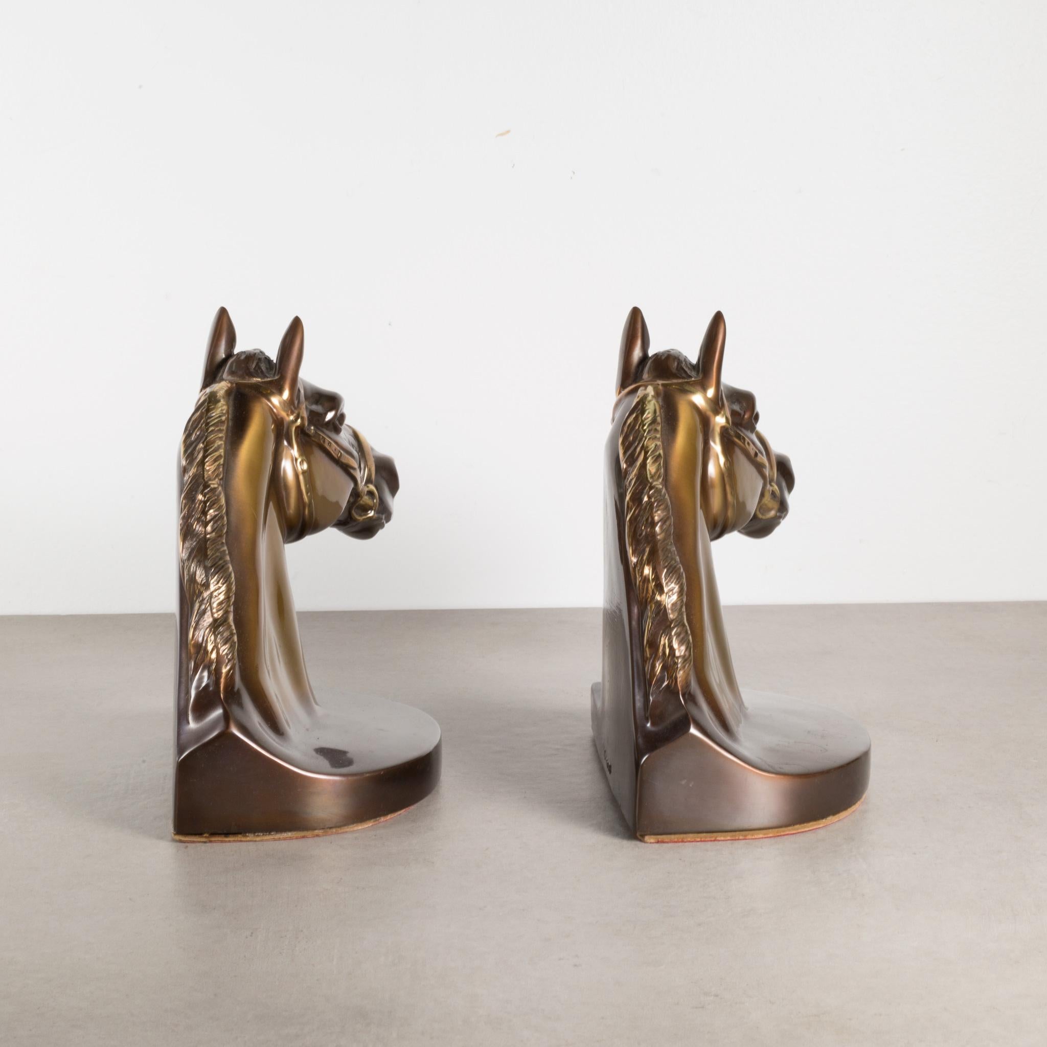 Plated Mid-Century PMC Brass Horse Bookends. C.1970  (FREE SHIPPING) For Sale