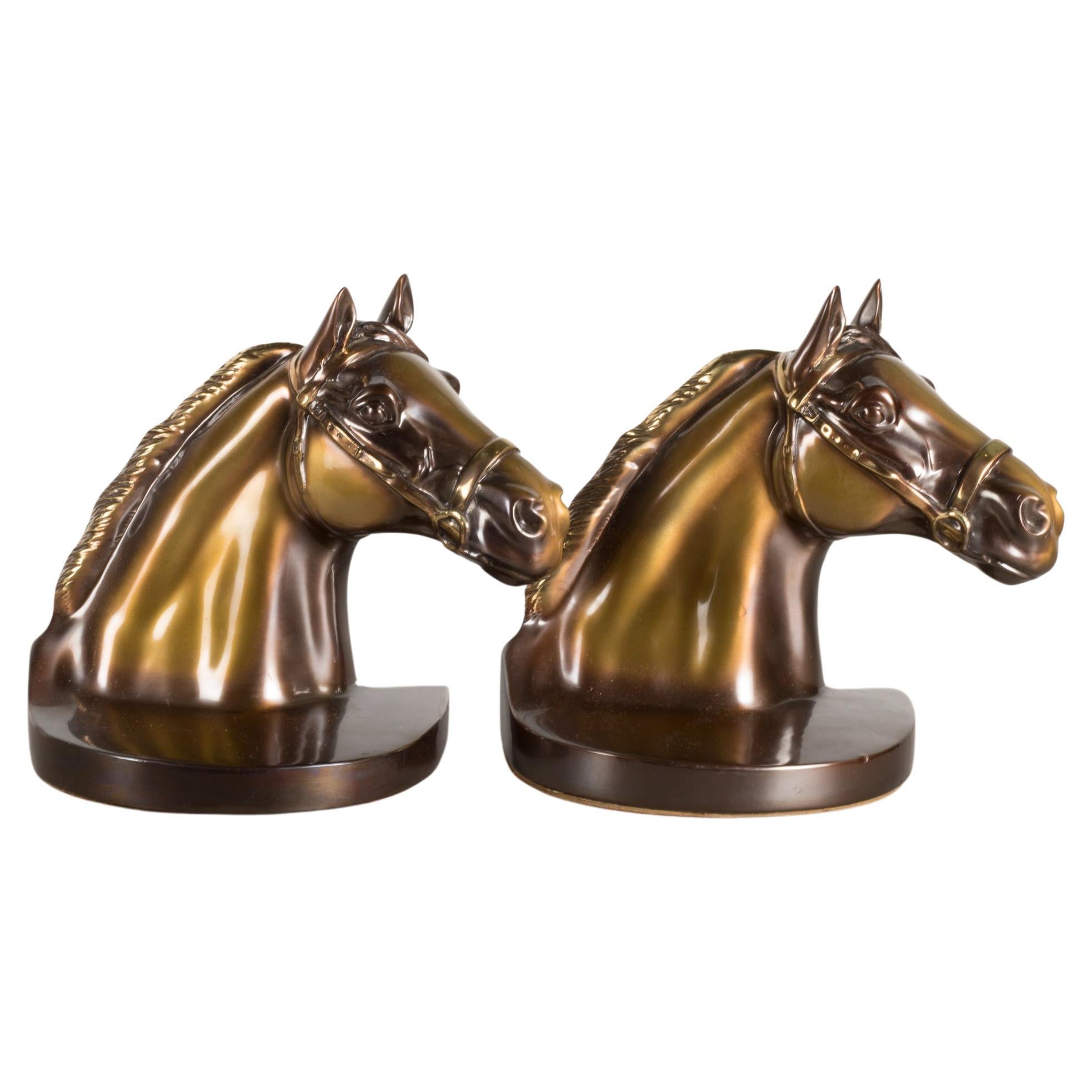 Mid-Century PMC Brass Horse Bookends. C.1970  (FREE SHIPPING)