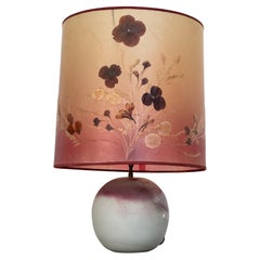 Mid-Century Poetic French Ceramic table Lamp with Original Botanical Shade 1960s