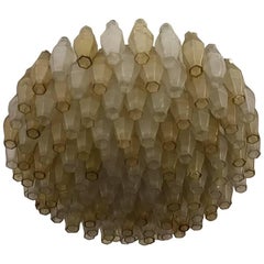 Mid-Century Poliedri Chandelier, Murano, Carlo Scarpa, Venini, Taupe glass, 70s
