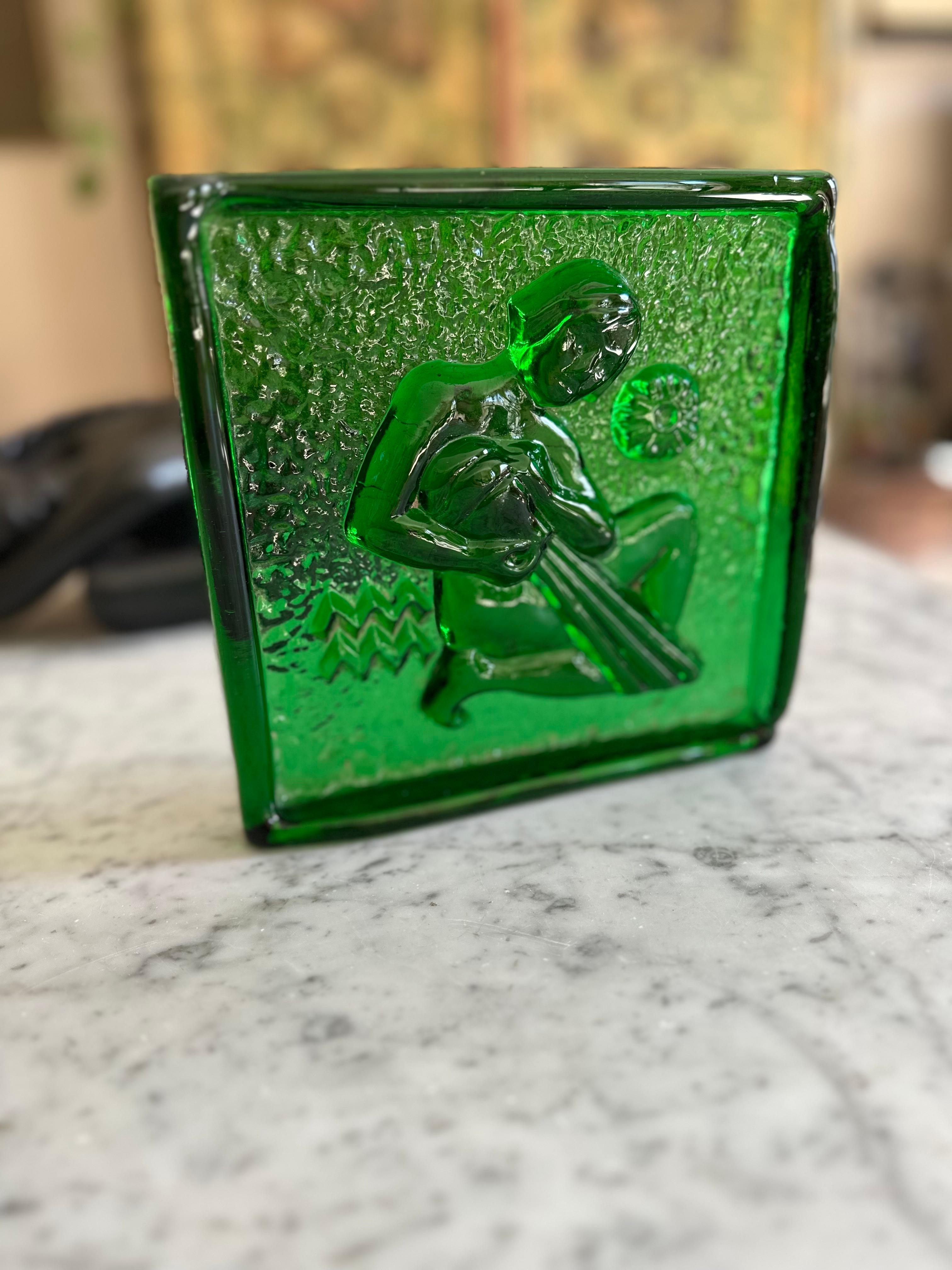 Polnischer Zodiac-Block aus der Jahrhundertmitte aus Glas - Wassermann (Moderne der Mitte des Jahrhunderts) im Angebot