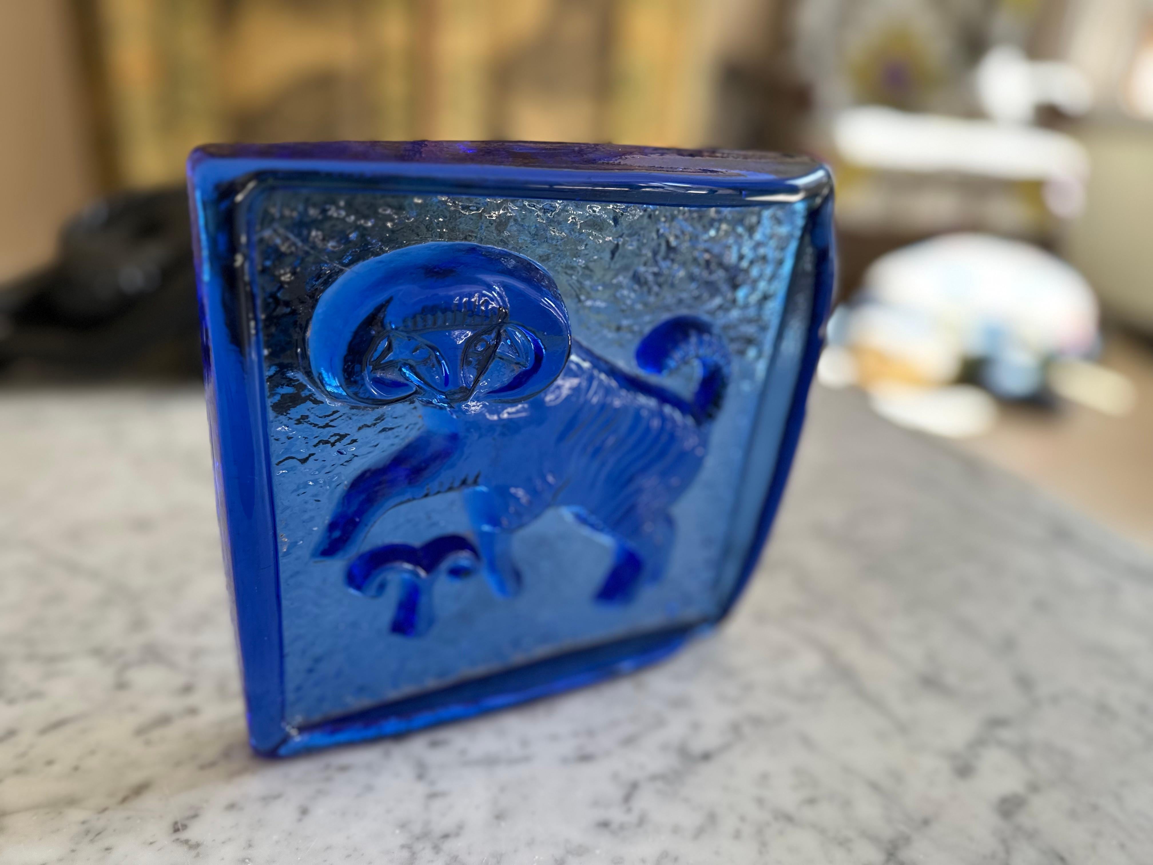 Mid-Century Polish Glass Zodiac Block – Capricorn For Sale 2