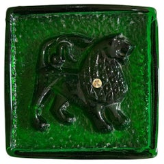Mid-Century Polish Glass Zodiac Block – Lion
