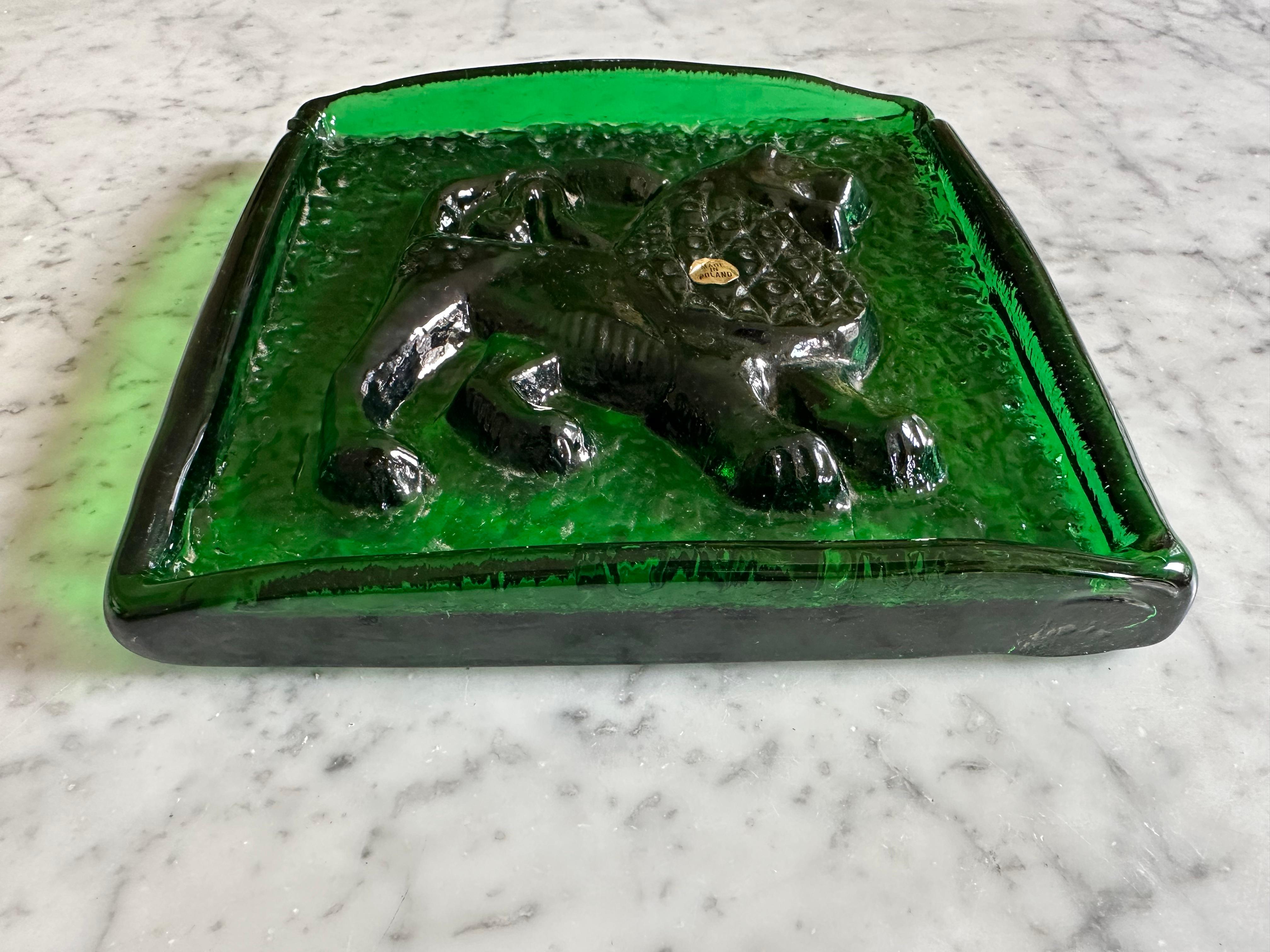 Pressed Mid-Century Polish Glass Zodiac Block – Lion For Sale