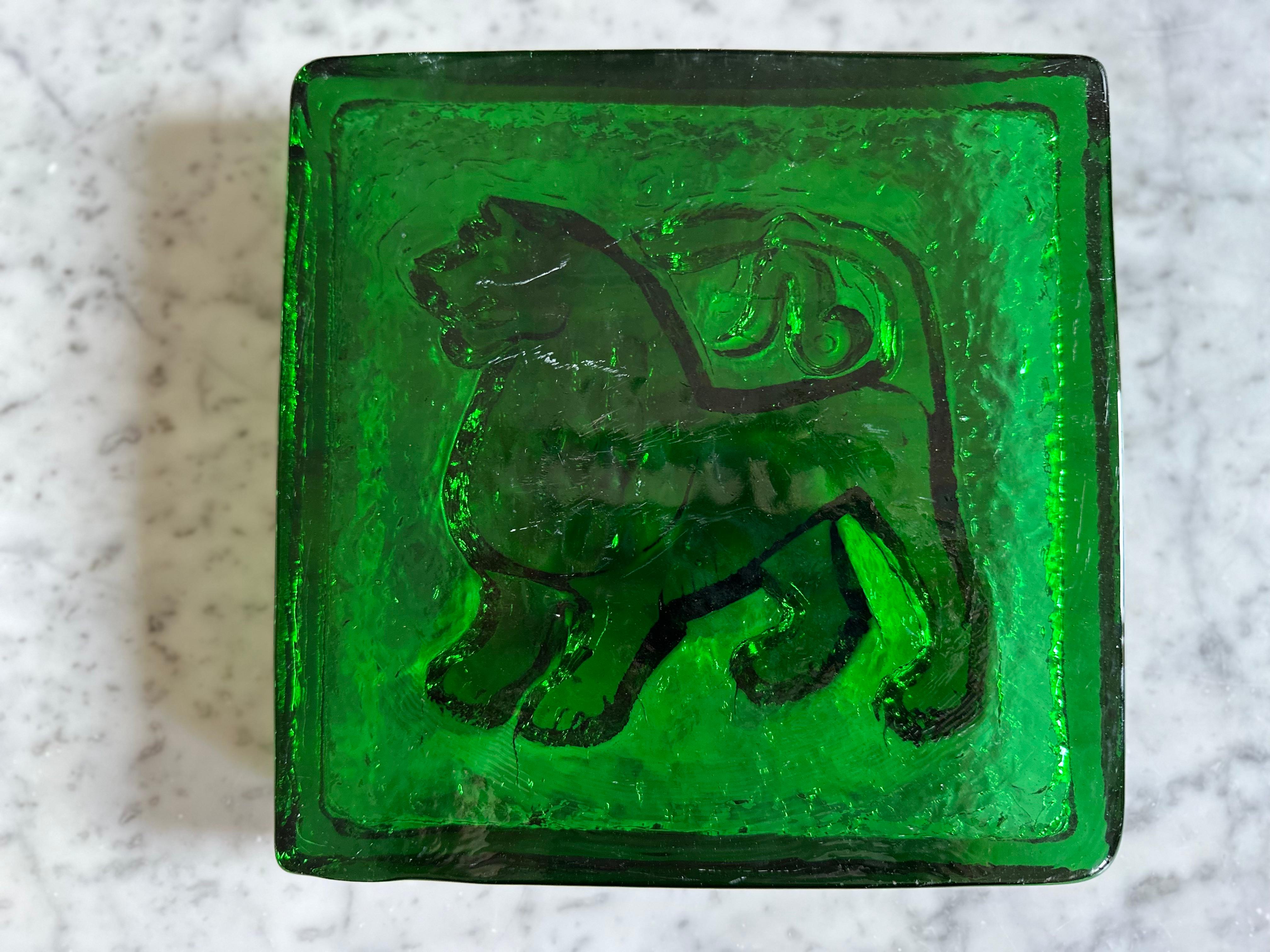 Mid-Century Polish Glass Zodiac Block – Lion For Sale 3
