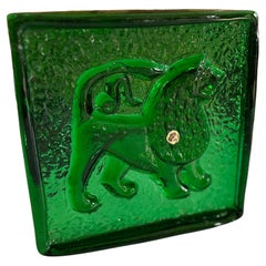 Mid-Century Polish Glass Zodiac Block – Lion