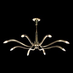 Mid-Century Polished Brass 8-Arm Sculptural Chandelier by Oscar Torlasco