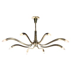 Mid-Century Polished Brass 8-Arm Sculptural Chandelier by Oscar Torlasco