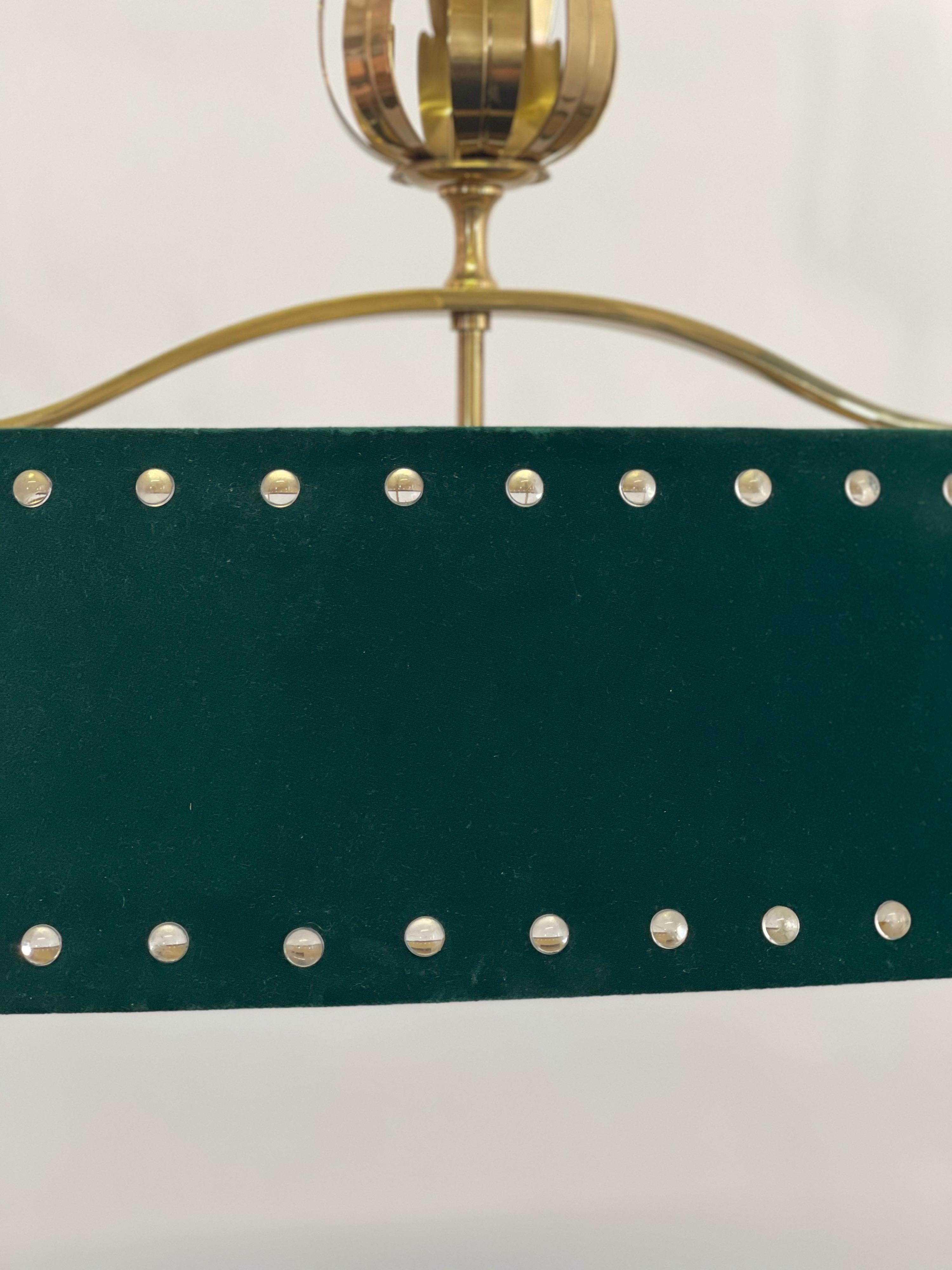 Mid-Century Polished Brass and Green Felt Pendant Light, circa 1950s For Sale 2