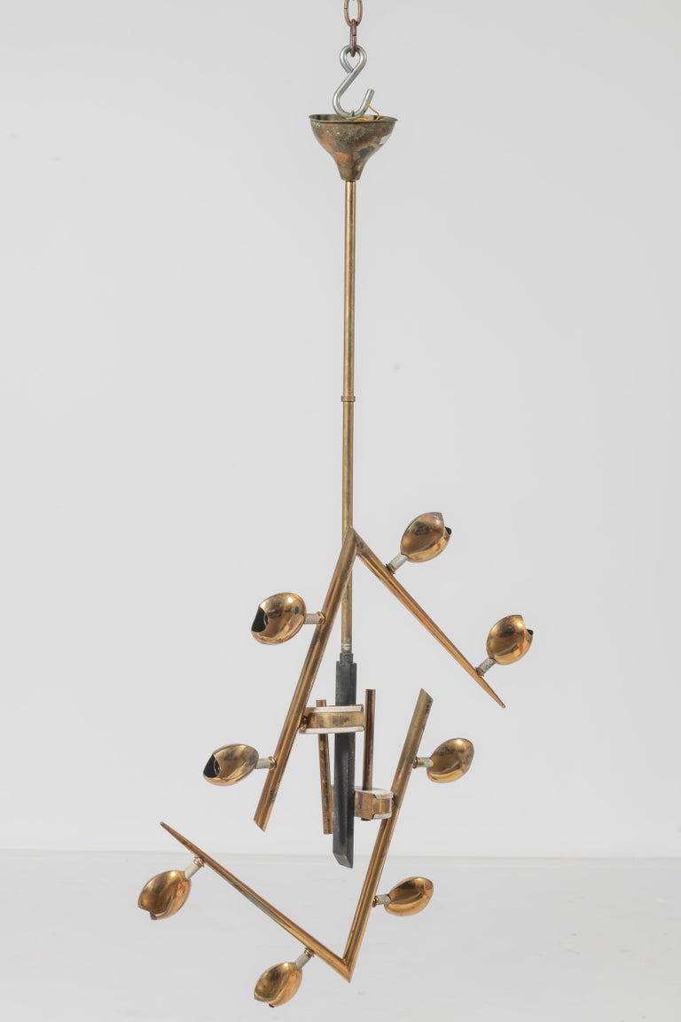 Mid-Century Polished Brass and Lacquered Metal Suspension Lamp For Sale 4